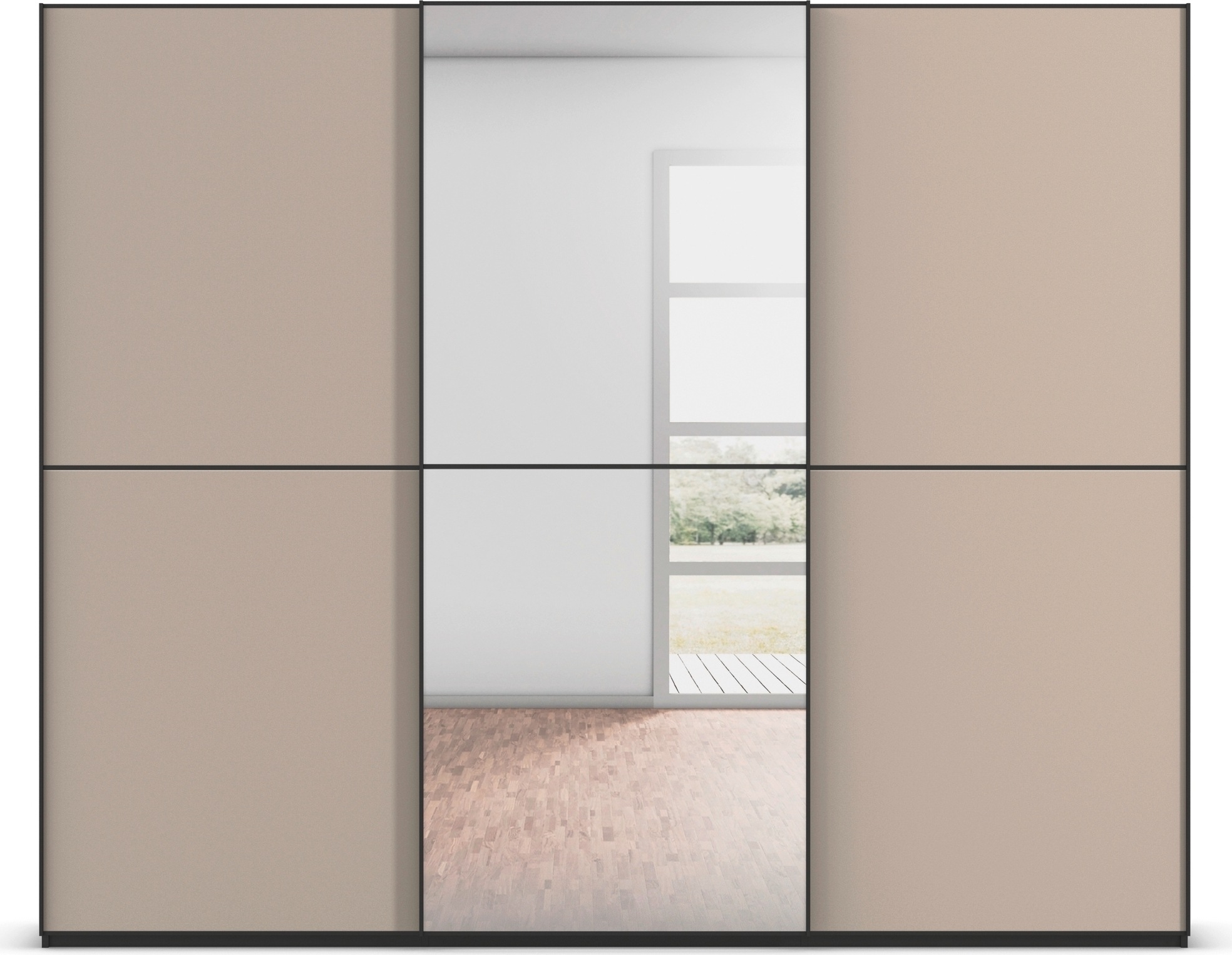 rauch Schwebetürenschrank »Kleiderschrank Schrank Garderobe Schlafzimmerschrank SCALE-DUO«, edle zweigeteilte Türen Spiegel/Glas-Mix 3 Zierleisten MADE IN GERMANY