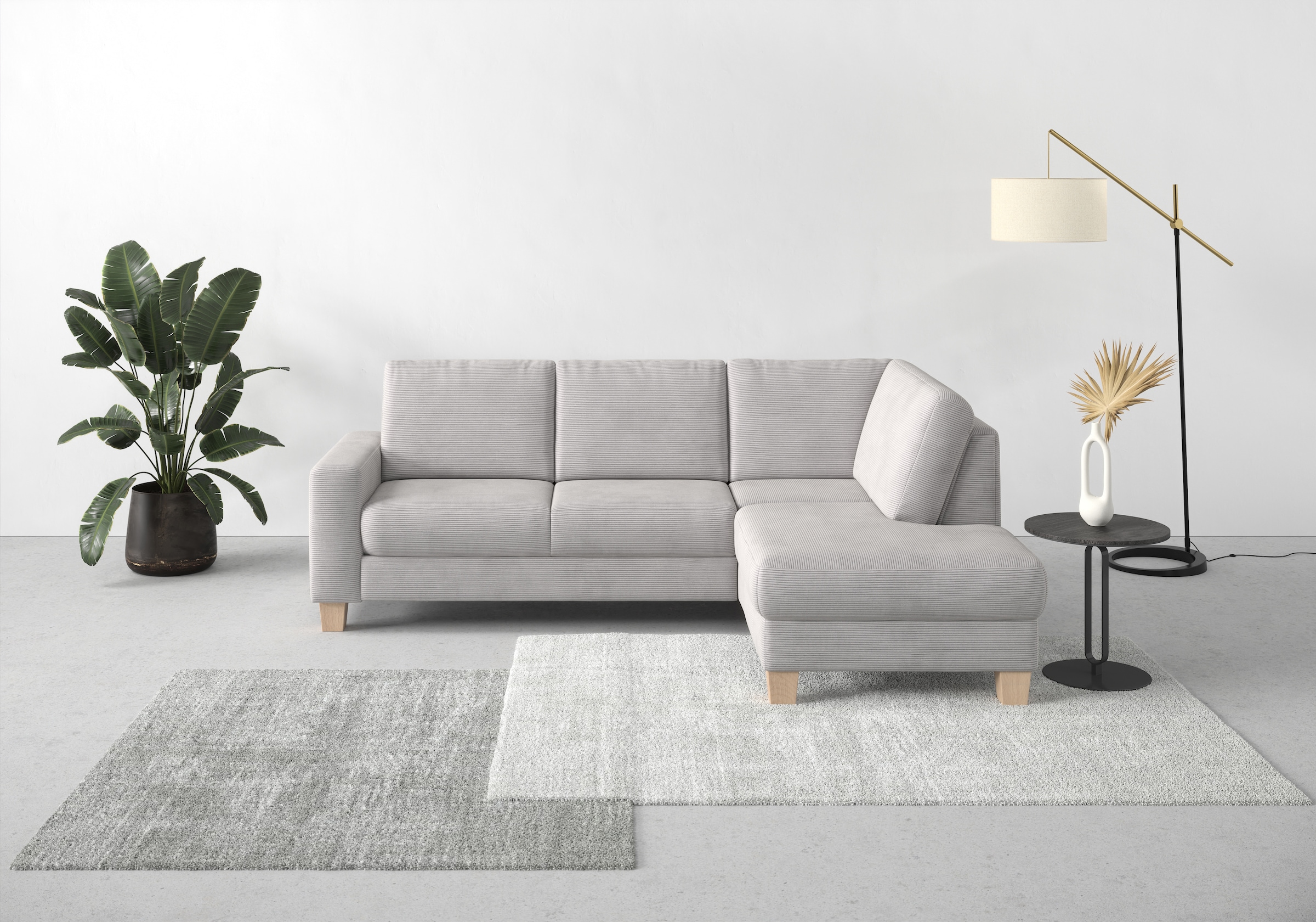 Home affaire Ecksofa »Summer L-Form«, mit Ottomane, wahlweise mit Bettfunktion und Bettkasten, Cord-Bezug