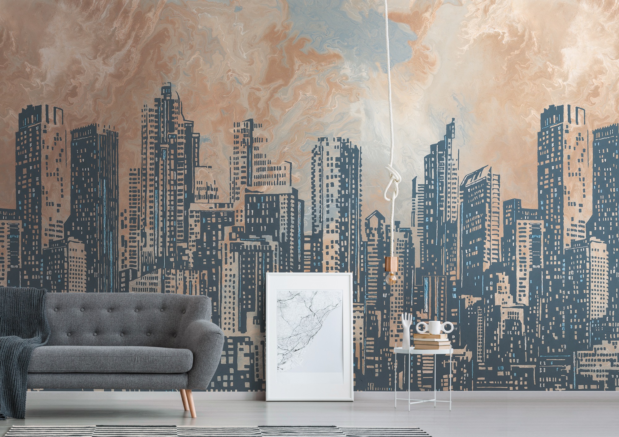 living walls Fototapete »Fototapete Skyline«, matt-gemustert-neutral, Vliestapete Stadt Gebäude Tapeten Wohnzimmer Schlafzimmer Küche Flur