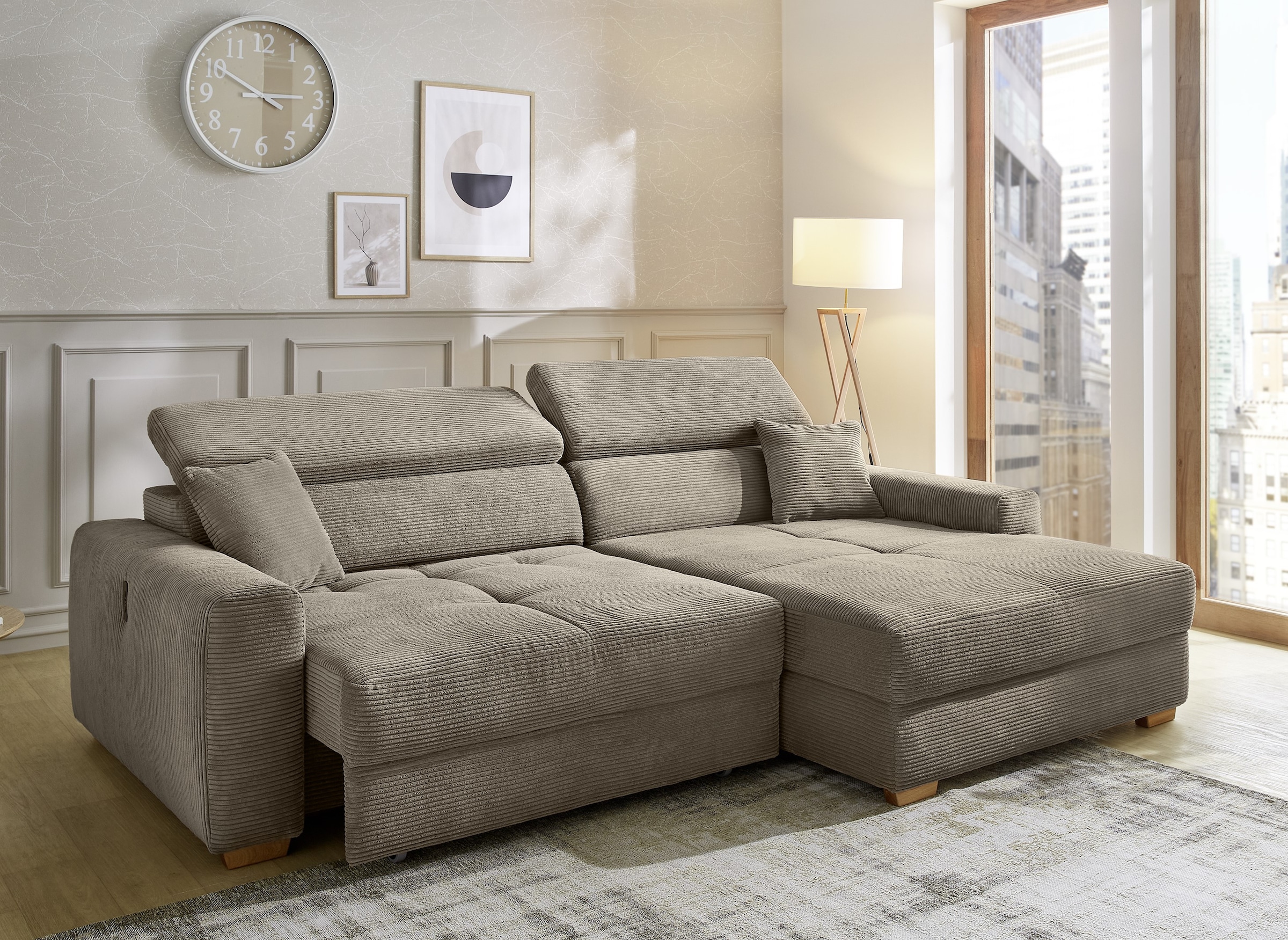 Jockenhöfer Gruppe Ecksofa »Slider, L-Form, 140kg Belastbarkeit je Sitzplatz«, elektromotorische Sitztiefenverstellung,USB-Ladeports,mit Kopfstützen