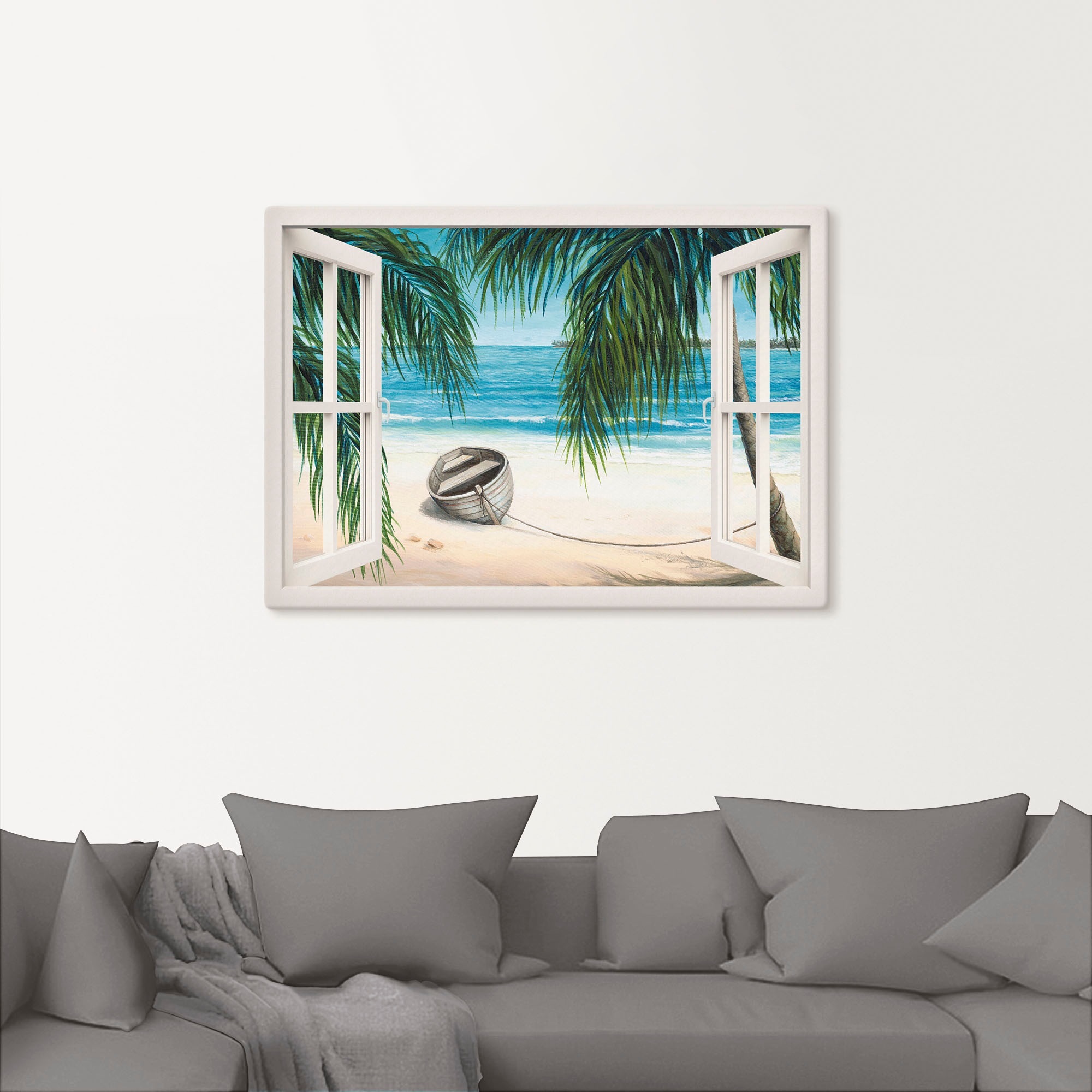 Artland Wandbild »Fensterblick - Karibik«, Fensterblick, (1 St.), als Leinwandbild, Wandaufkleber in verschied. Größen