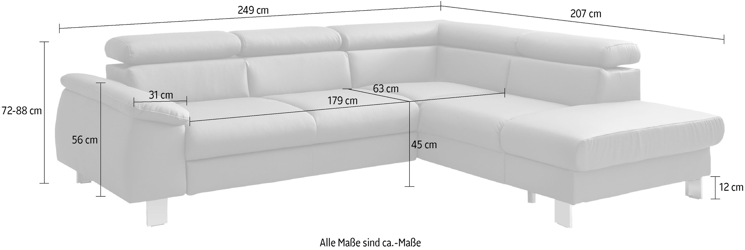 COTTA Ecksofa »Komaris L-Form mit Kopfteilverstellung«, wahlweise mit Bettf günstig online kaufen