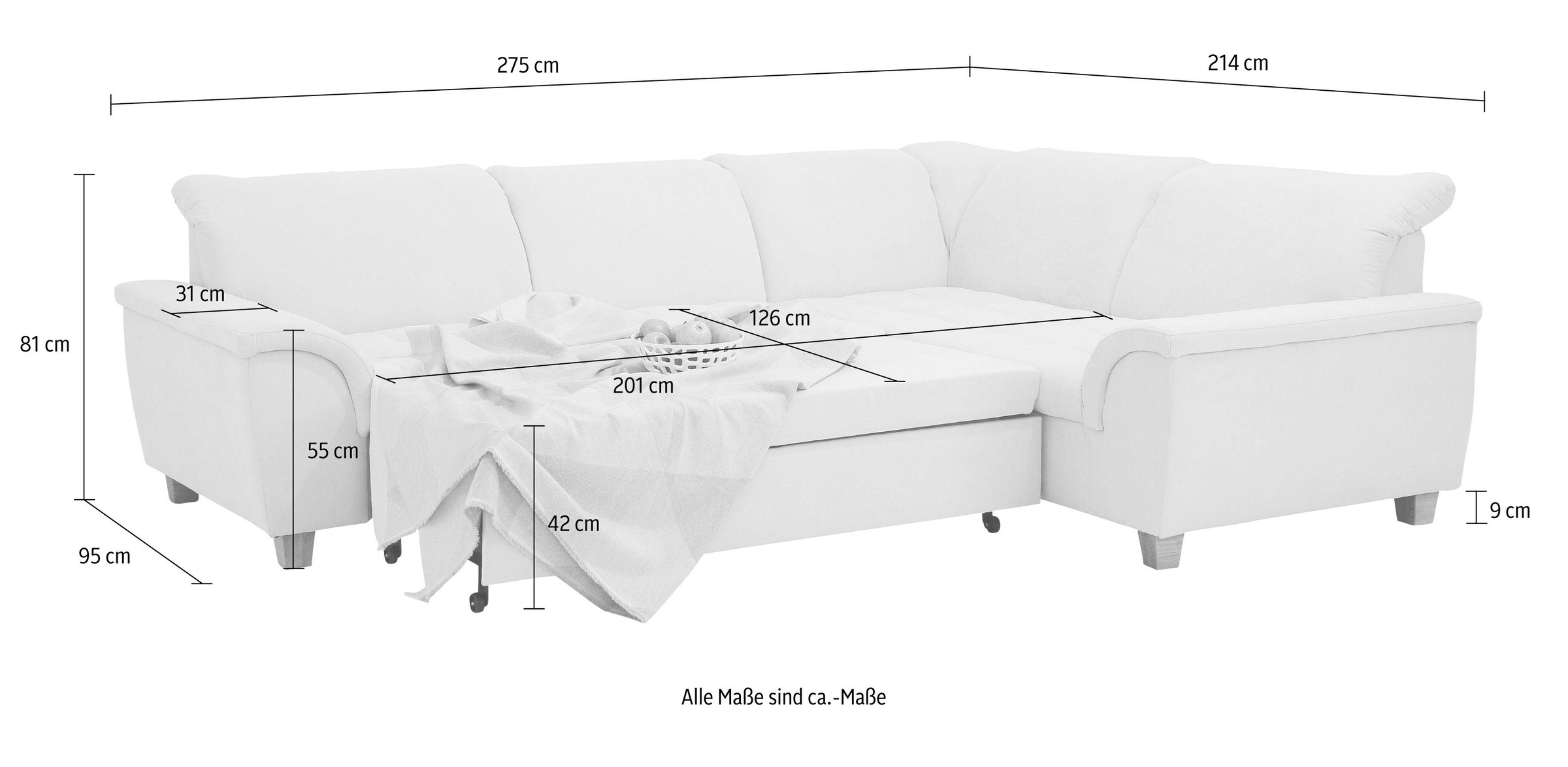 Home affaire Ecksofa »Lyla L-Form«, wahlweise mit Rückenfunktion und Bettfunktion