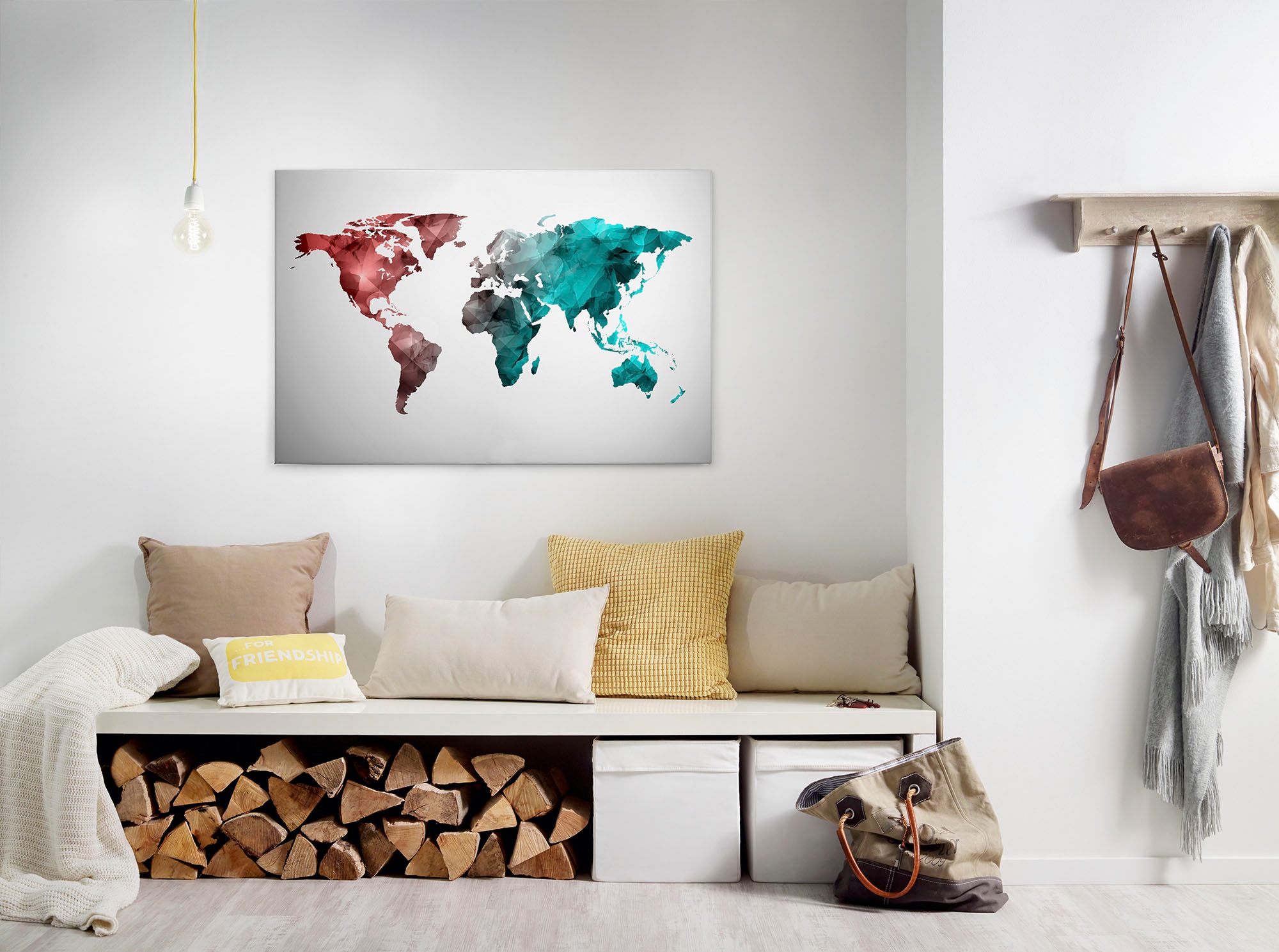 Bricoflor Leinwand Bild Mit Weltkarte Im Grafik Stil Modernes Wandbild Mit günstig online kaufen