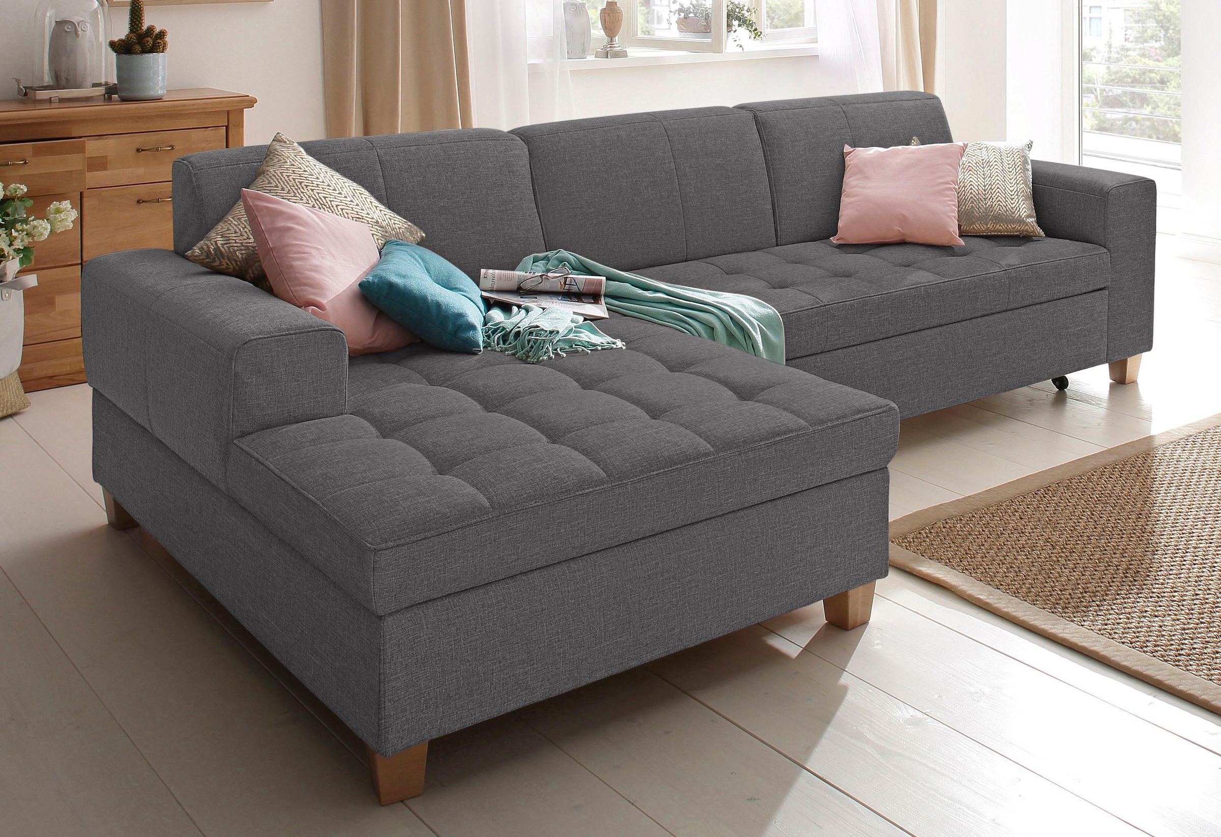 Home affaire Ecksofa »Corby L-Form« wahlweise mit Bettfunktion, Steppung auf Sitzfläche