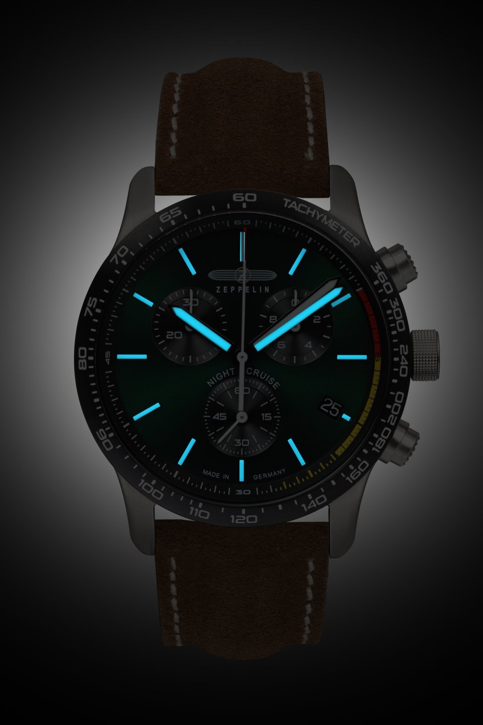 ZEPPELIN Chronograph »Night Cruise«, Quarzuhr, Armbanduhr, Herrenuhr, Made in Germany, Lederarmband