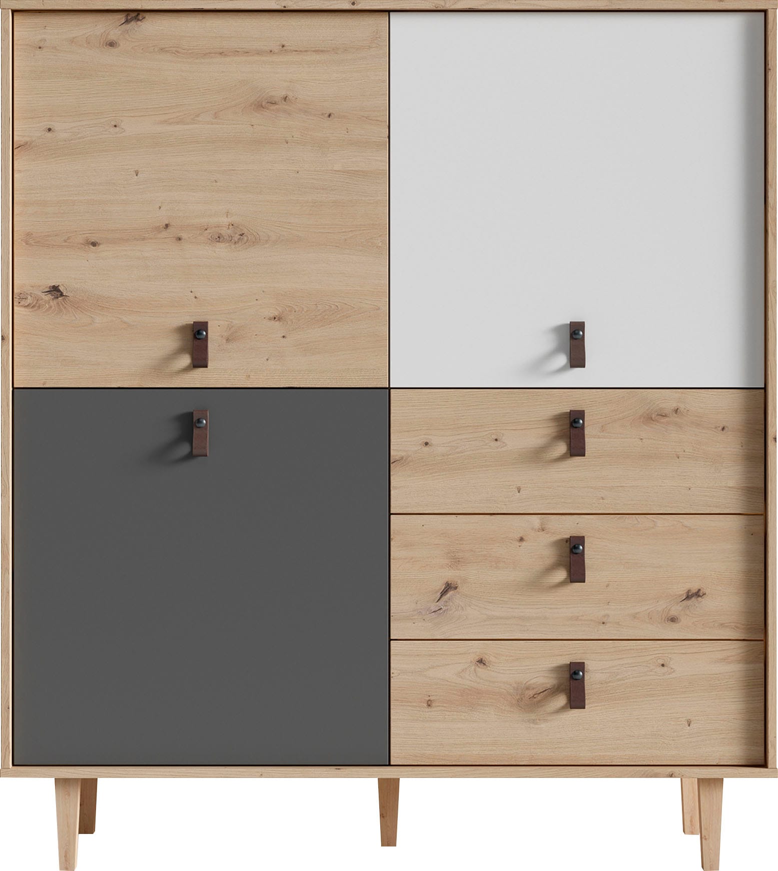 INOSIGN Highboard »Bill, mit drei Schubkästen und drei Türen,«, 120cm Breit mit verstellbaren Einlegeböden, massive Holzbeine