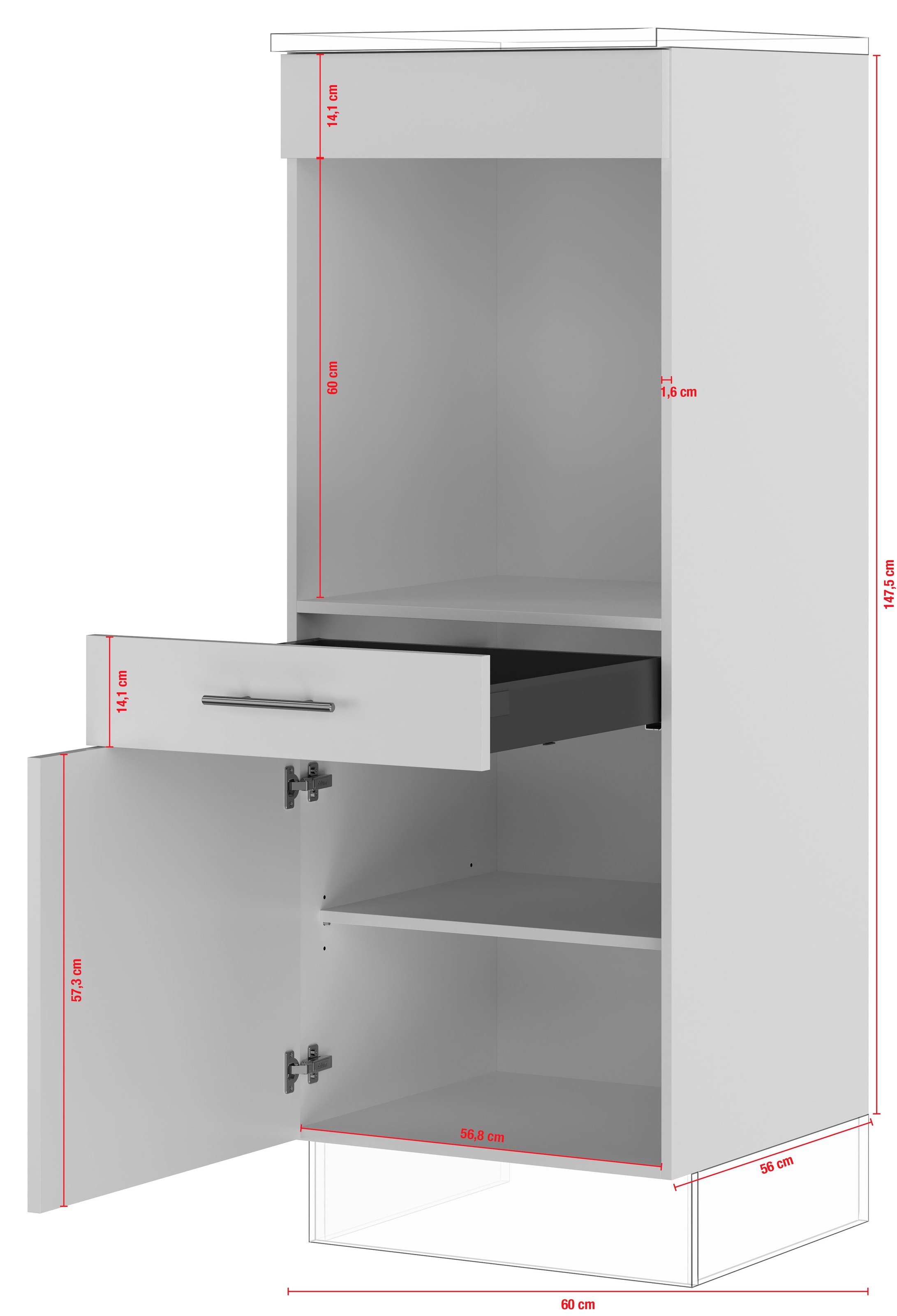 IMPULS KÜCHEN Backofenumbauschrank »"Valencia", Breite/Höhe: 60/147,5 cm, mit Soft-Close«, vormontiert, mit Schubkasten, mit verstellbarem Fachboden