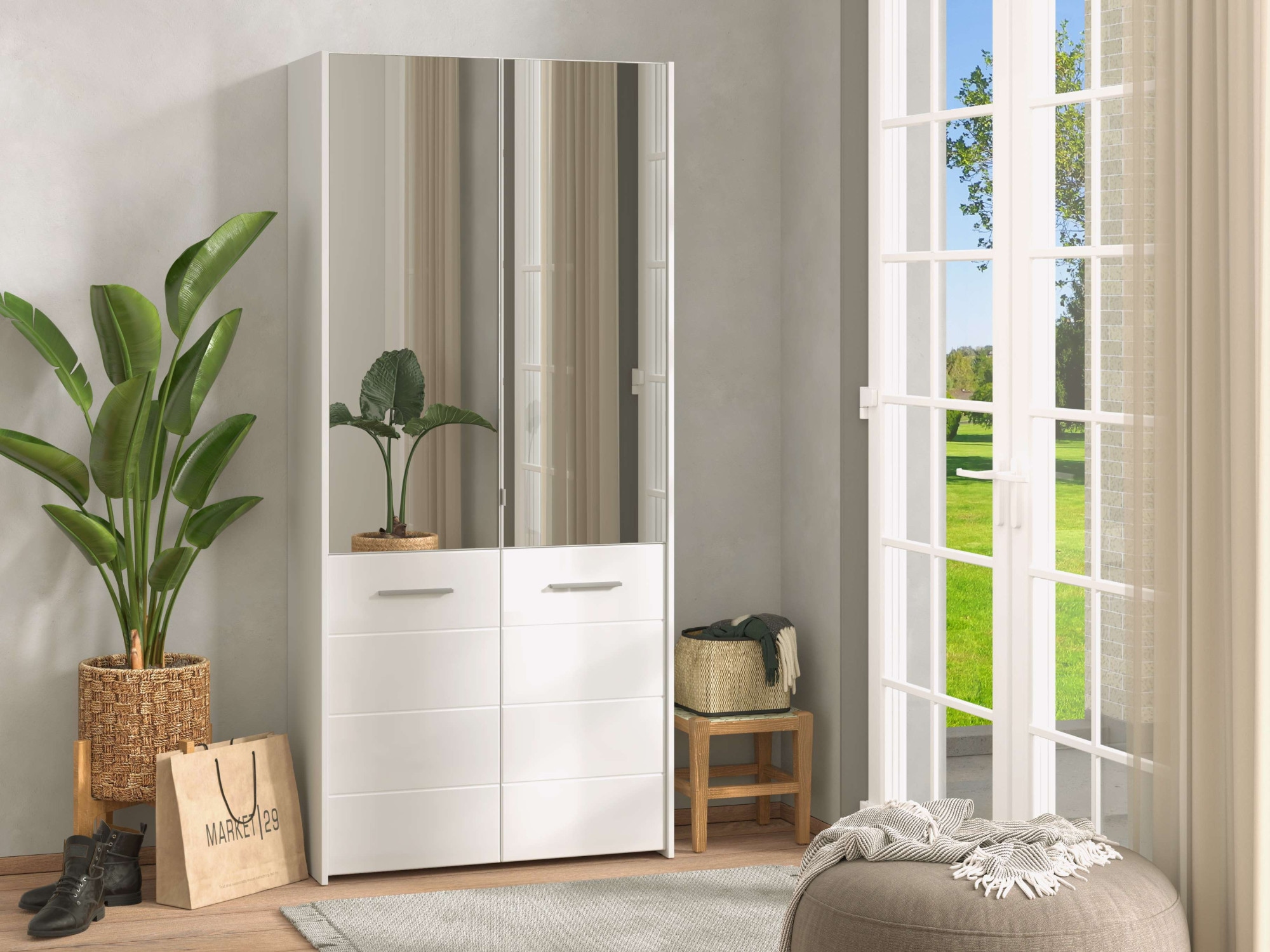INOSIGN Schuhschrank »Menorca Schuhkommode, Lagerschrank, Schuhregal, Breite 90 cm«, mit vier Türen, in modernen und eleganten Farben, mit zwei Spiegeln