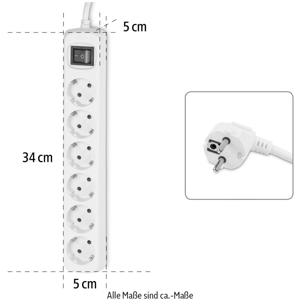 Hama Steckdosenleiste »Mehrfachsteckdose, 6-fach, Steckerleiste mit Schalter, 3 m Kabel«, 6-fach, (Kabellänge 3 m)