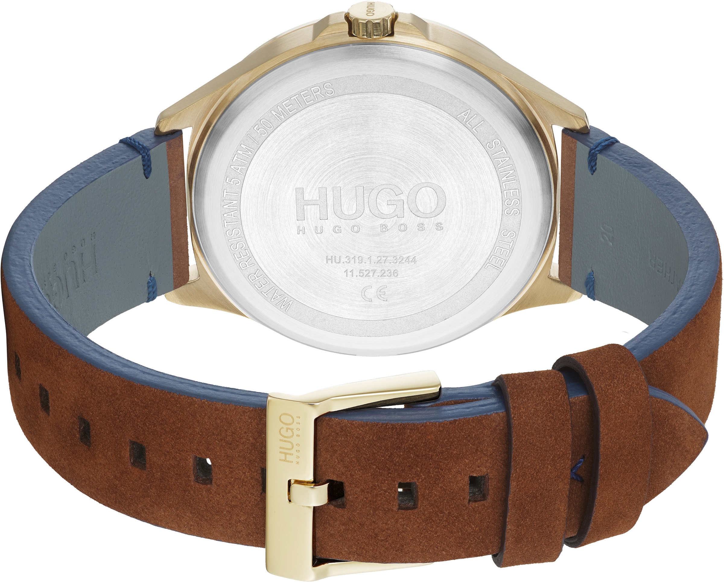 HUGO Quarzuhr »#SMASH, 1530134«, Armbanduhr, Herrenuhr, Mineralglas, Lederarmband