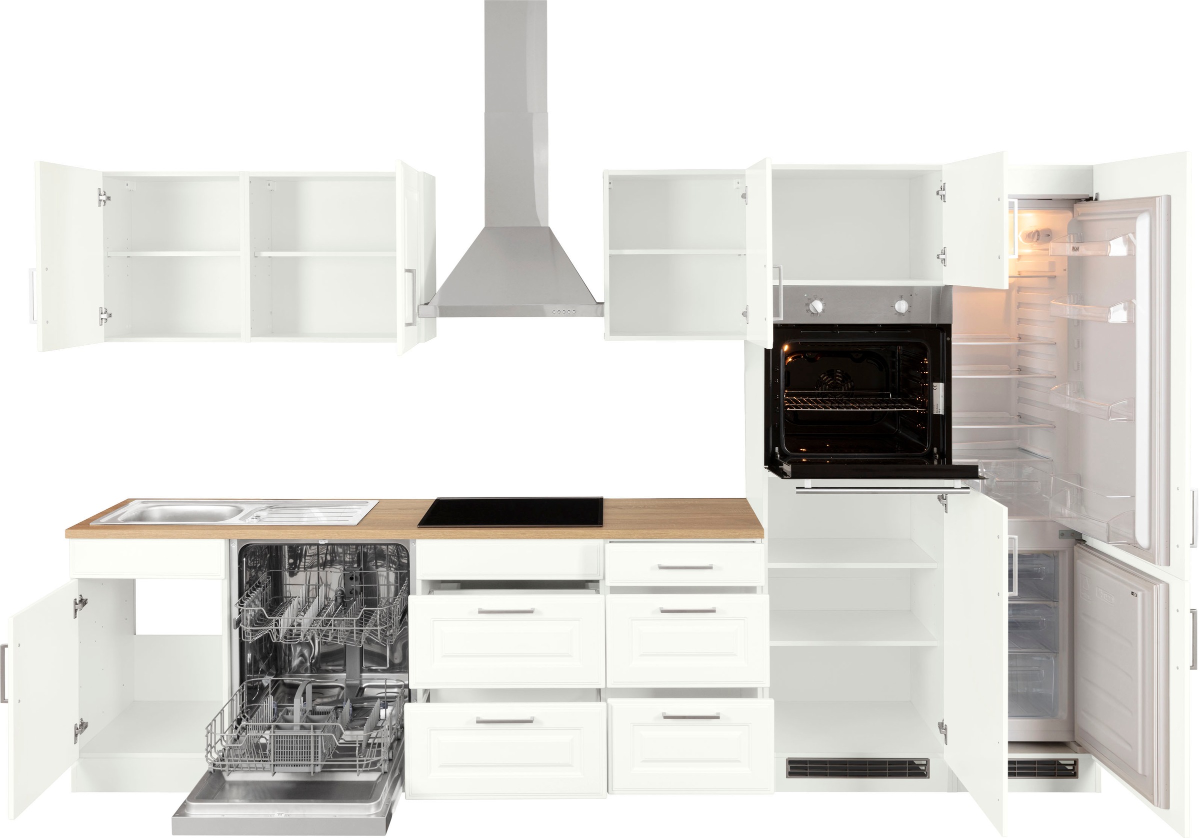 HELD MÖBEL Küchenzeile »Stockholm«, Breite 340 cm, mit hochwertigen MDF Fronten im Landhaus-Stil