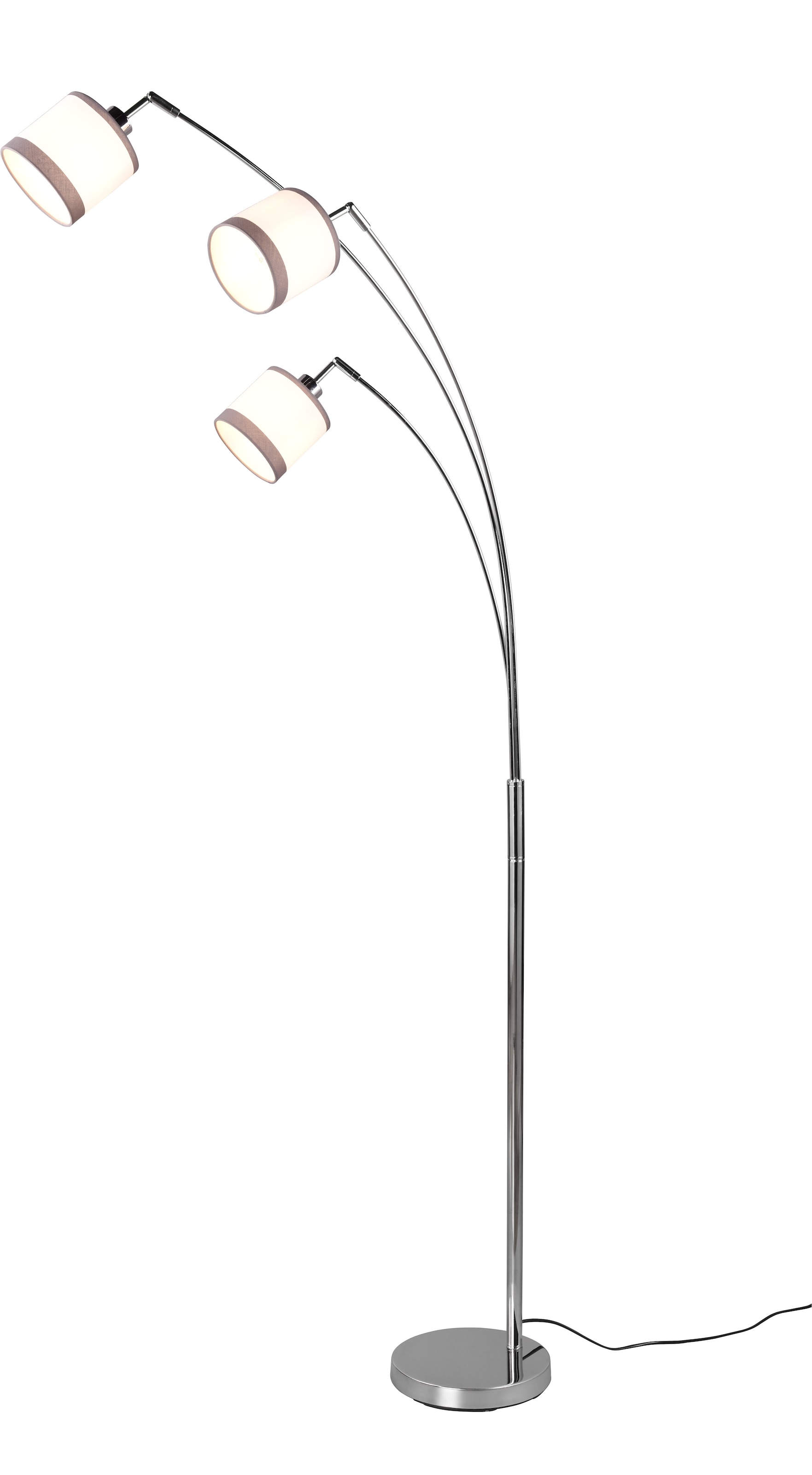 REALITY Leuchten Stehlampe »DAVOS, Stehleuchte 3-flammig exkl 3xE14 max 28W Fußschalter 185cm hoch«, 3 flammig, Leuchtmittel E14 | Leuchtmittel wechselbar, Stehlampe Metall mit 2-farbigen Stoffschirmen Bogenlampe Bogenleuchte