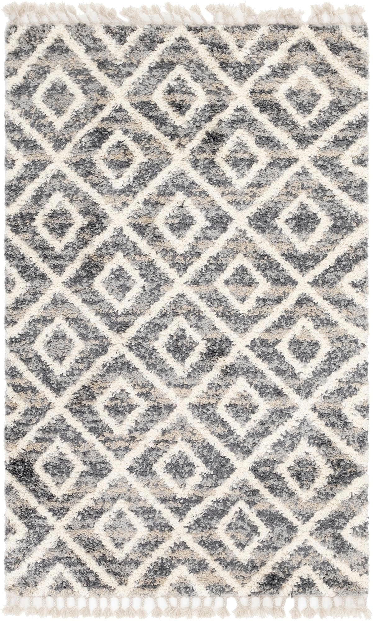 Myflair Möbel & Accessoires Hochflor-Teppich »Top Shag Lagerräumung«, rechteckig, 32 mm Höhe, gewebt, Rauten Design, melierte Optik, weich & kuschelig, mit Fransen