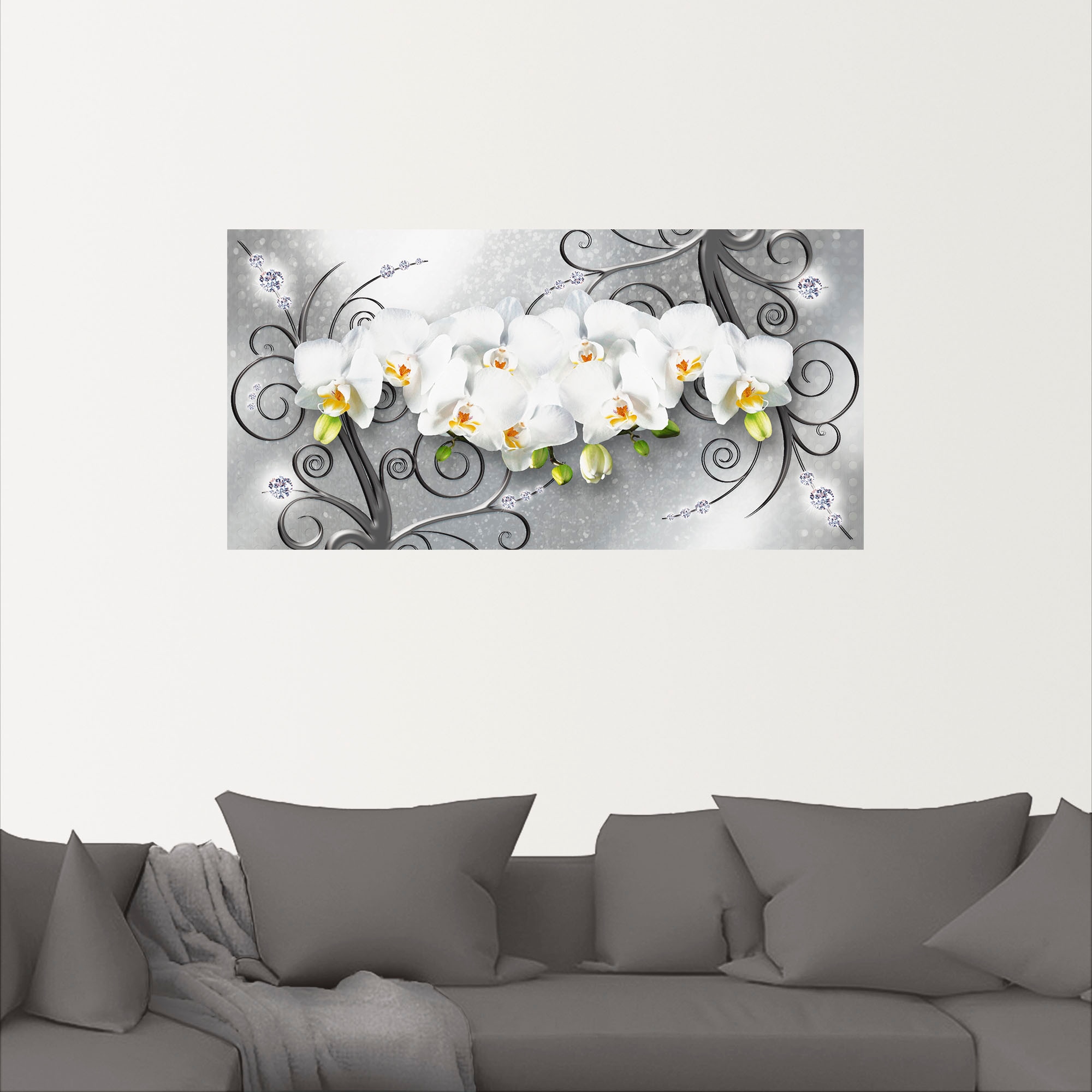 Artland Wandbild »weiße Orchideen auf Ornamenten«, Blumenbilder, (1 St.), als Alubild, Outdoorbild, Leinwandbild, Poster, Wandaufkleber