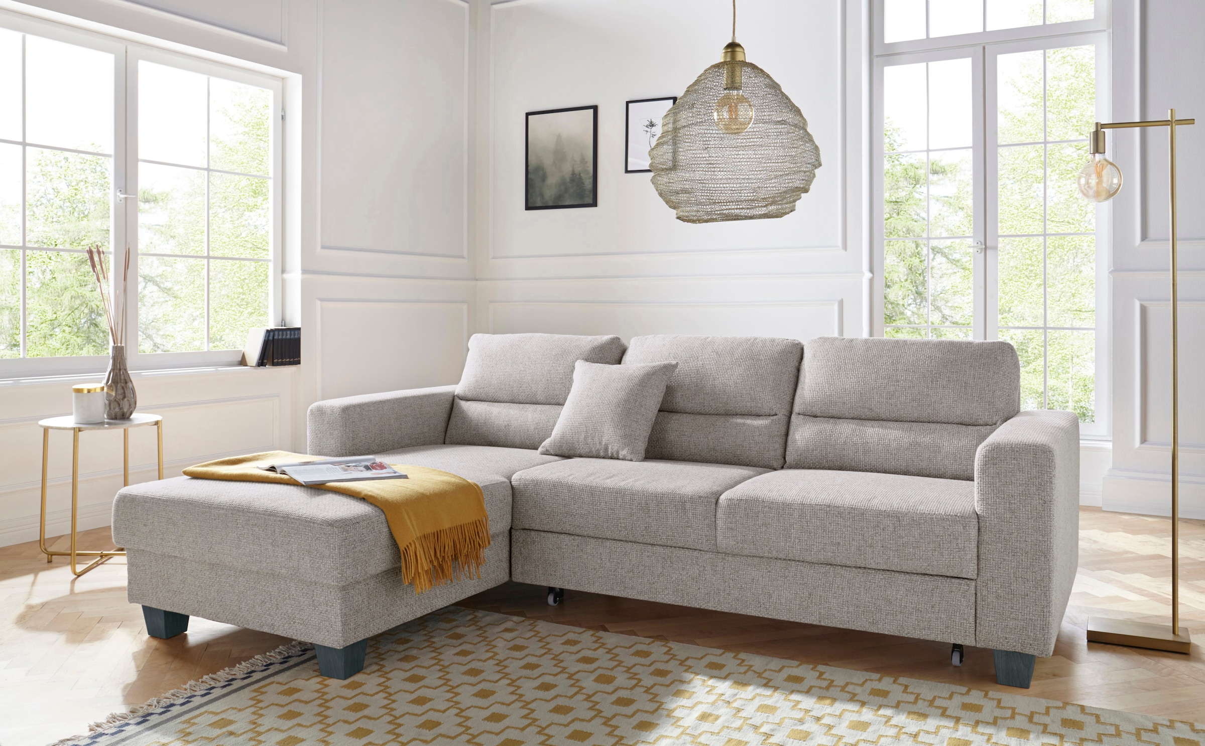 TRENDMANUFAKTUR Ecksofa »Chamber, zeitlos und modern, bequem mit hohem Sitzkomfort, L-Form«, inklusive einer Kopfstütze, wahlweise mit Schlaffunktion