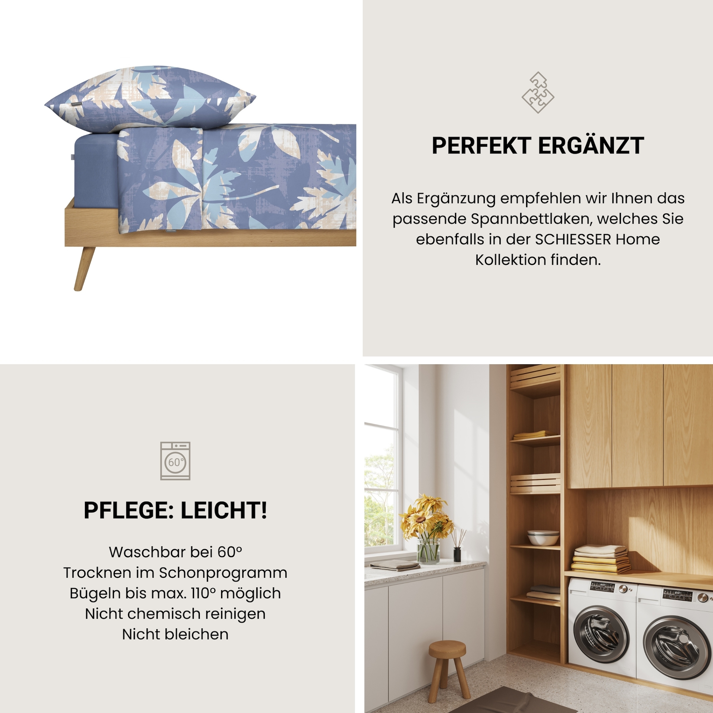 Schiesser Bettwäsche »Vera aus weichem Baumwoll-Satin mit floralem Muster« 2 tlg. Made in Green by Oeko-Tex