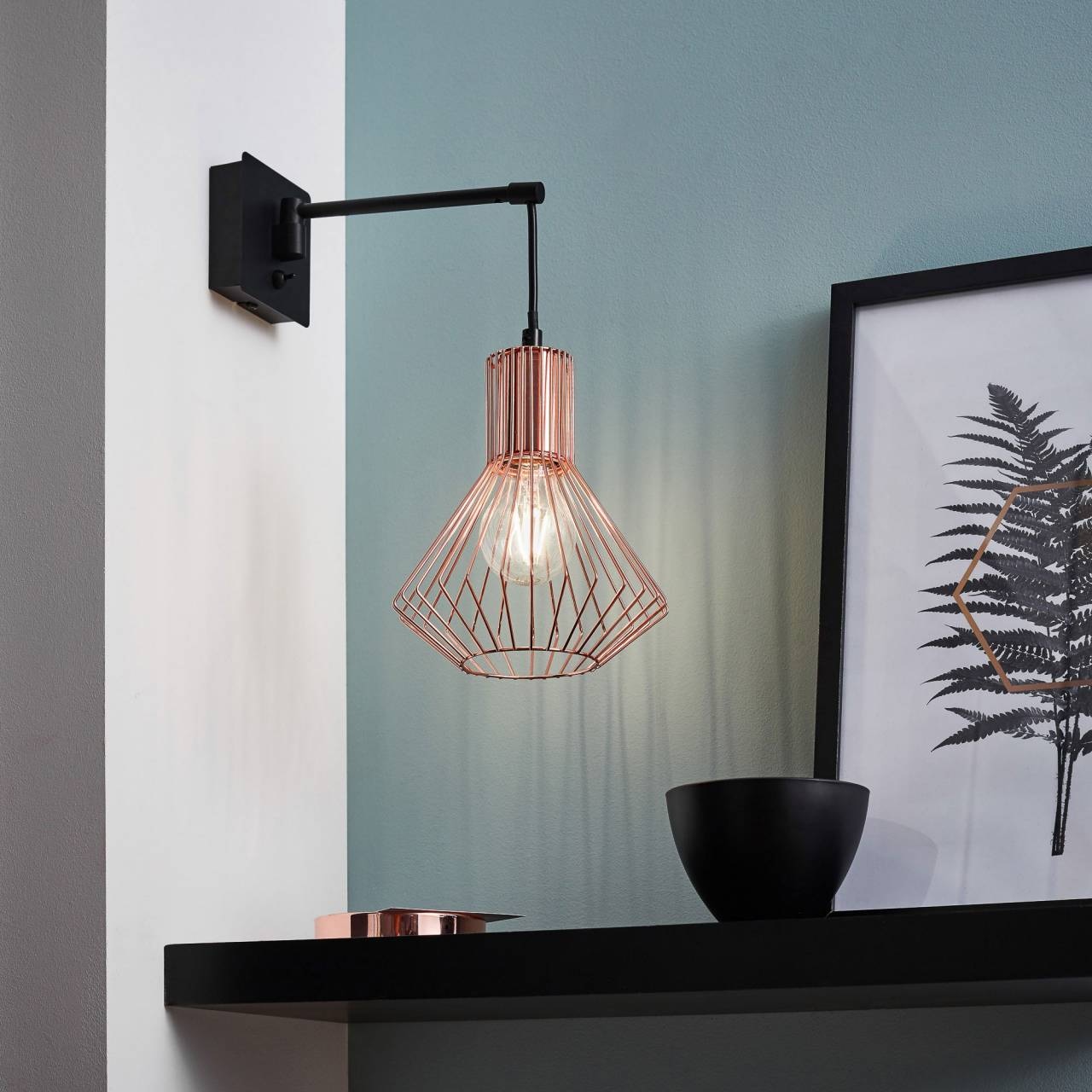 Brilliant Wandleuchte »Dalma«, 1 flammig, Leuchtmittel E27 | ohne Leuchtmittel, Wandlampe Schalter schwarz/kupfer