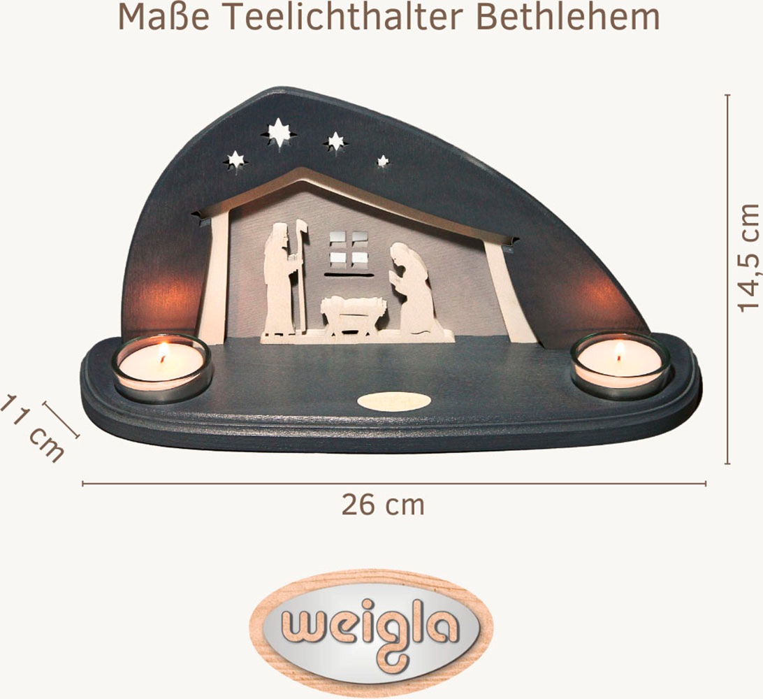 Weigla Teelichthalter »Bethlehem, Mini Schwibbogen, Tischdeko für Weihnachten«, (1 St.), Erzgebirge garantiert, Weihnachtsdeko Innen, Weihnachtsbeleuchtung
