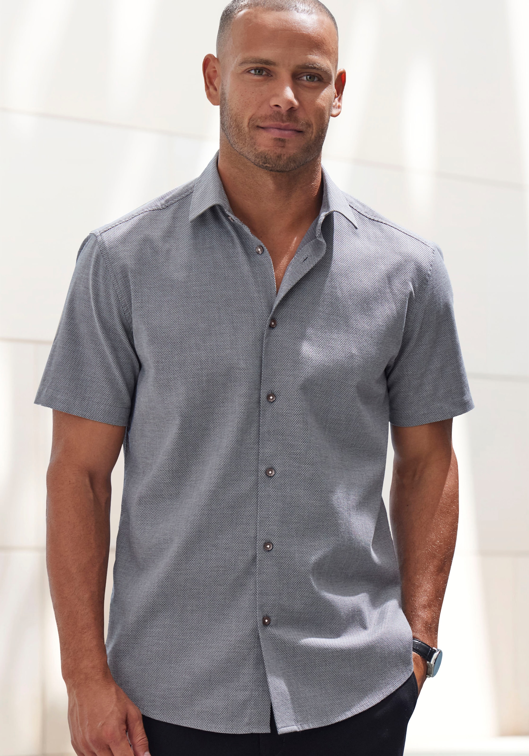H.I.S Kurzarmhemd »Regular-fit«, elastisches Jaquard-Kurzarmhemd