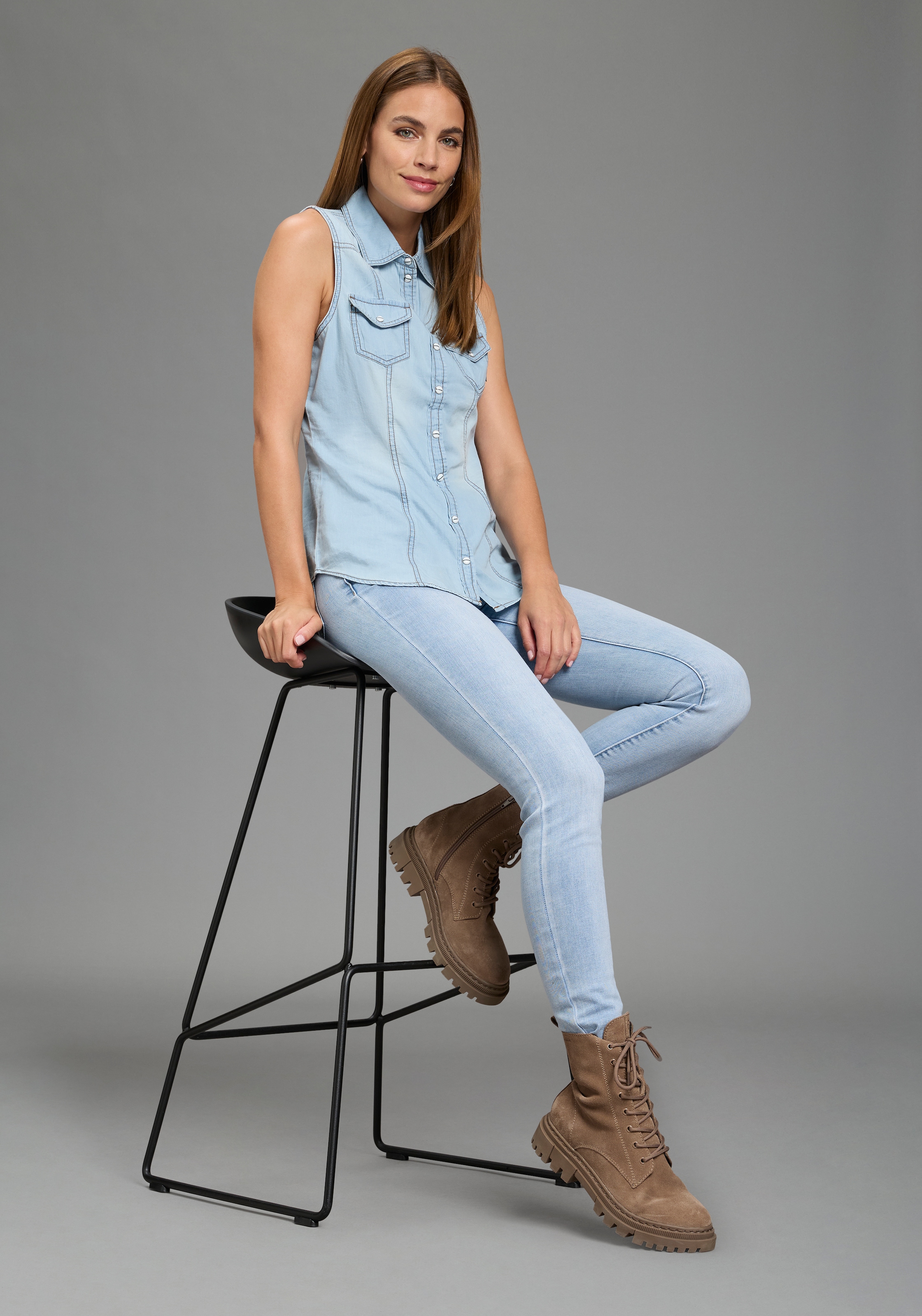 Arizona Jeansbluse mit Knöpfen in Perlmuttoptik