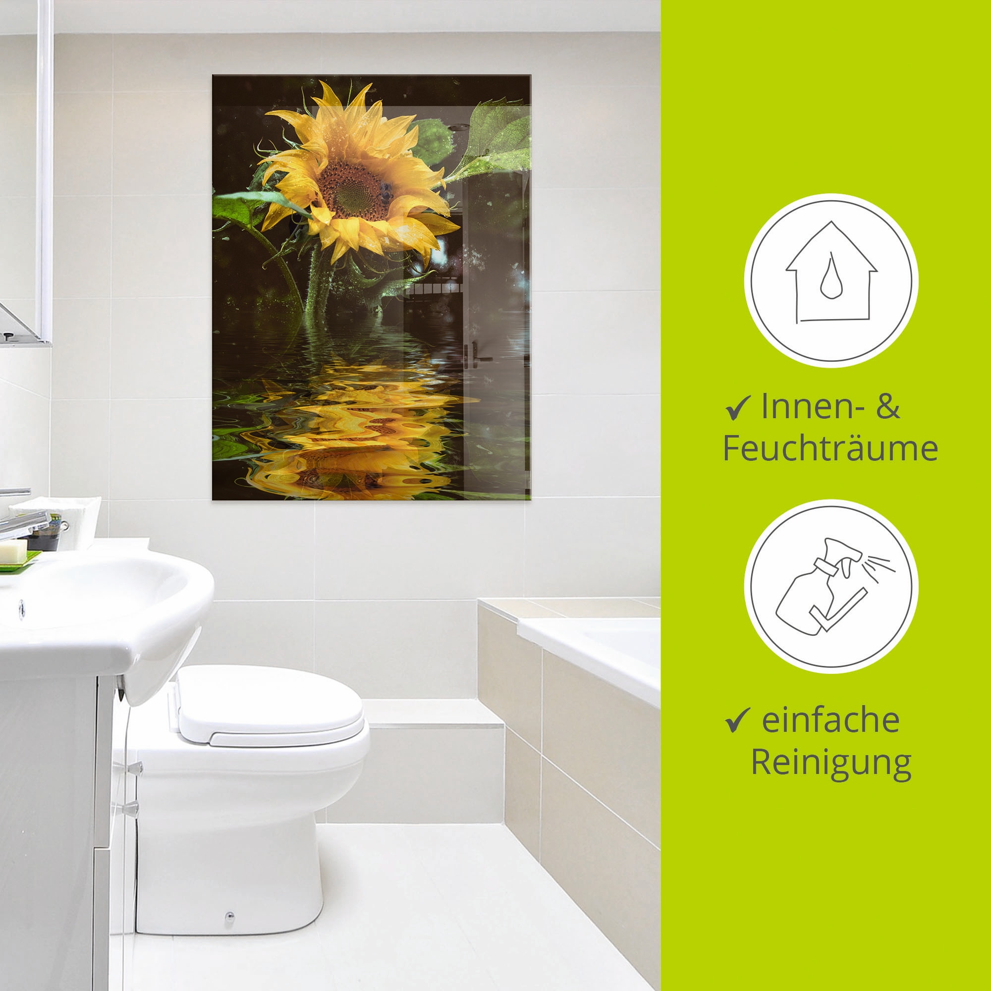 Artland Glasbild »Sonnenblume mit Wasserspiegelung«, Blumen, (1 St.), in verschiedenen Größen