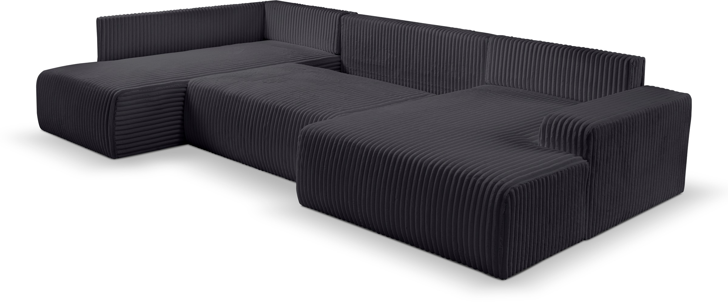 WERK2 Wohnlandschaft »Rotterdam-U, U-Form, in kuschelweichem Cord oder Breitcord«, Design Sofa mit Schlaffunktion & Bettkasten, Breitcord, Schwarz
