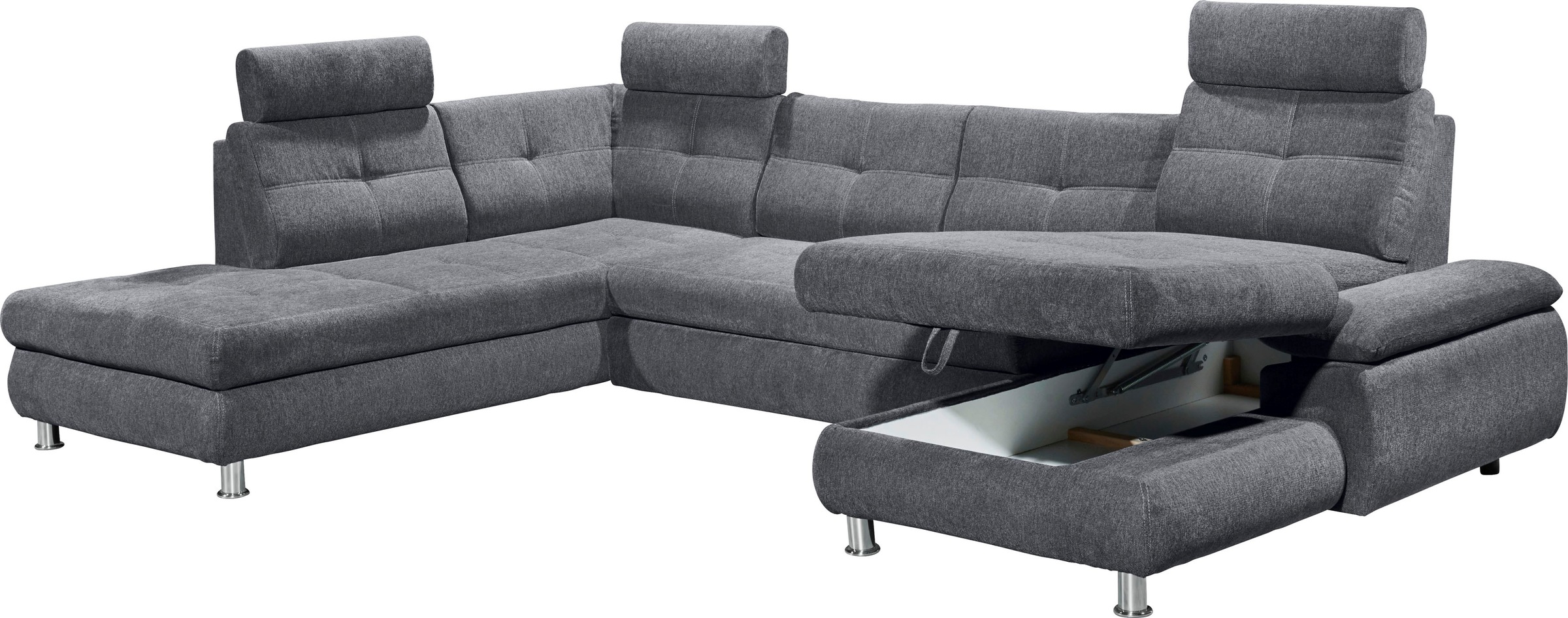 ED EXCITING DESIGN Wohnlandschaft »Alba U-Form«, mit Bettfunktion, Bettkasten, Armteilverstellung & Kopfstützen