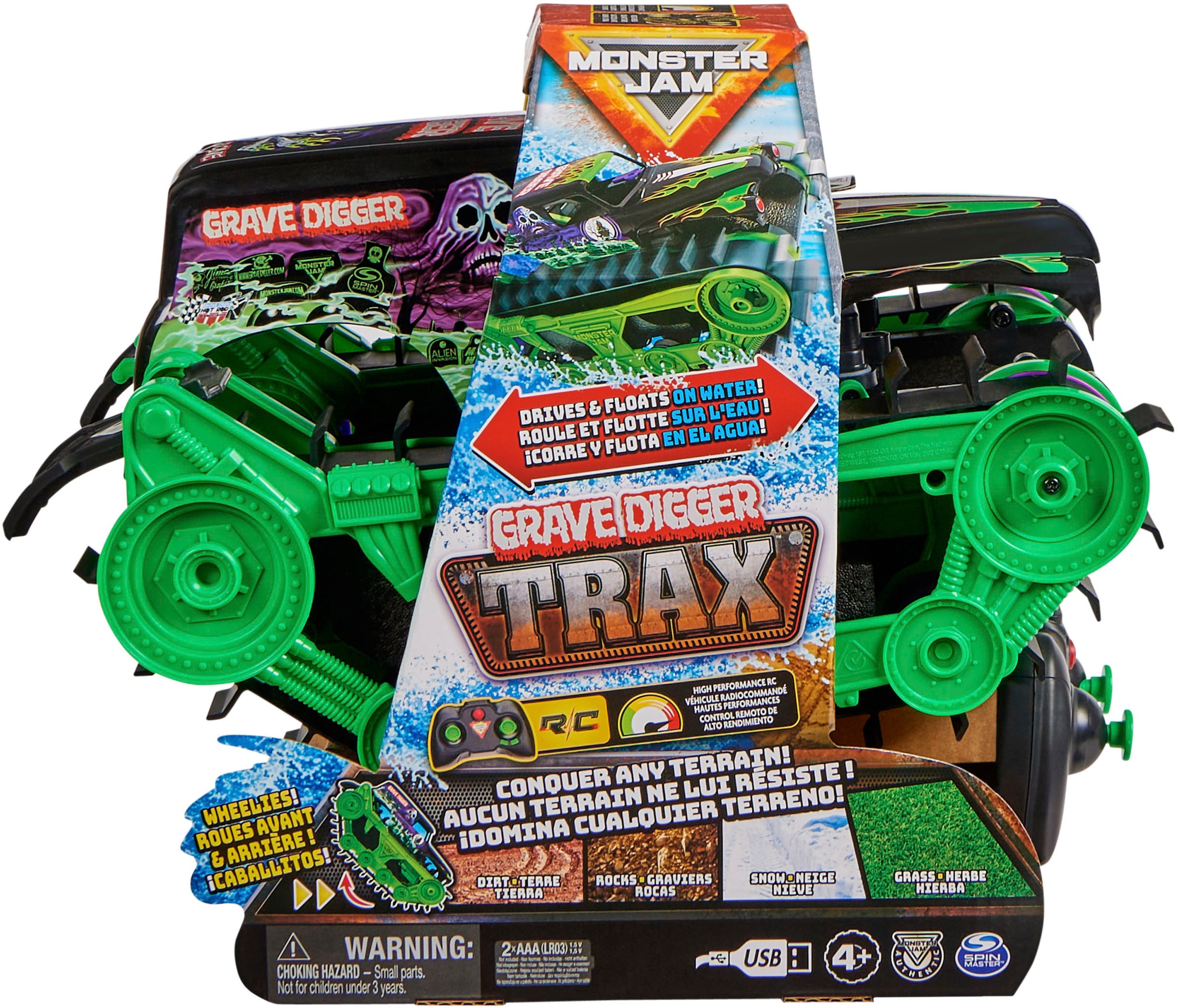 Spin Master RC-Monstertruck »Monster Jam - Grave Digger Trax«, All-Terrain-geländegängig an Land und im Wasser