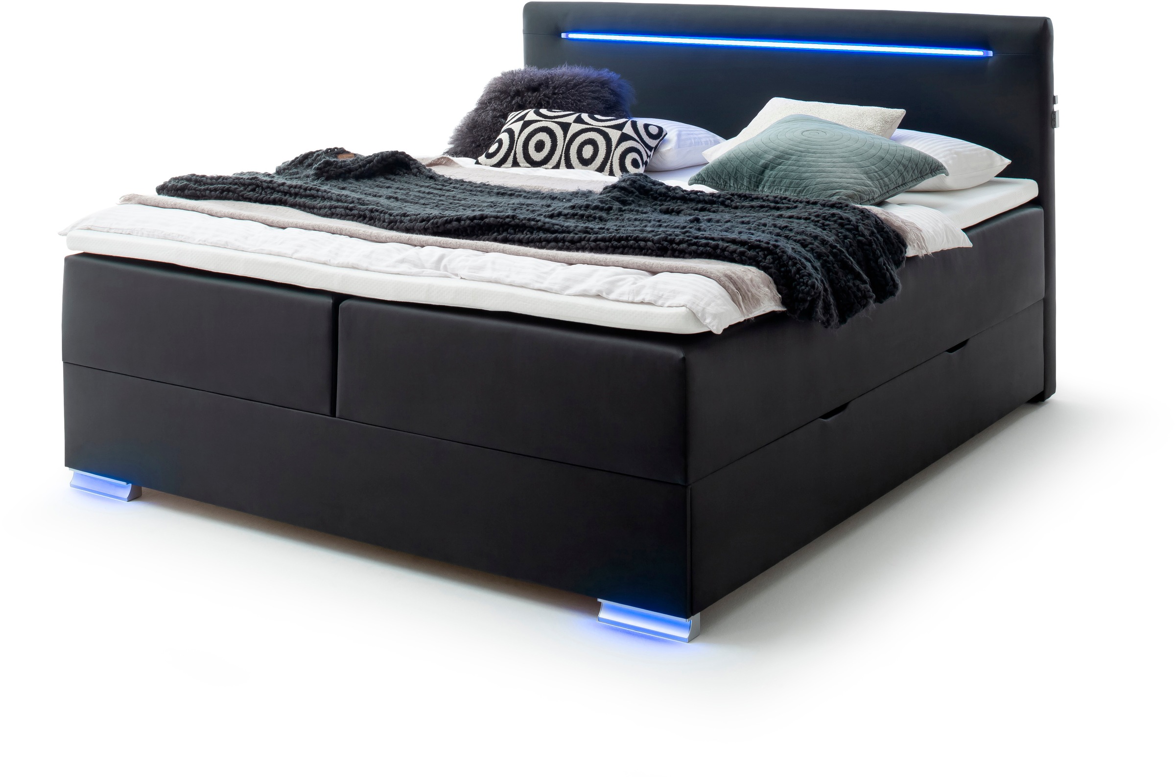 meise.möbel Boxspringbett »Las Vegas«, Füße und Kopfteil mit LED-Beleuchtung, mit Bettkasten und Topper