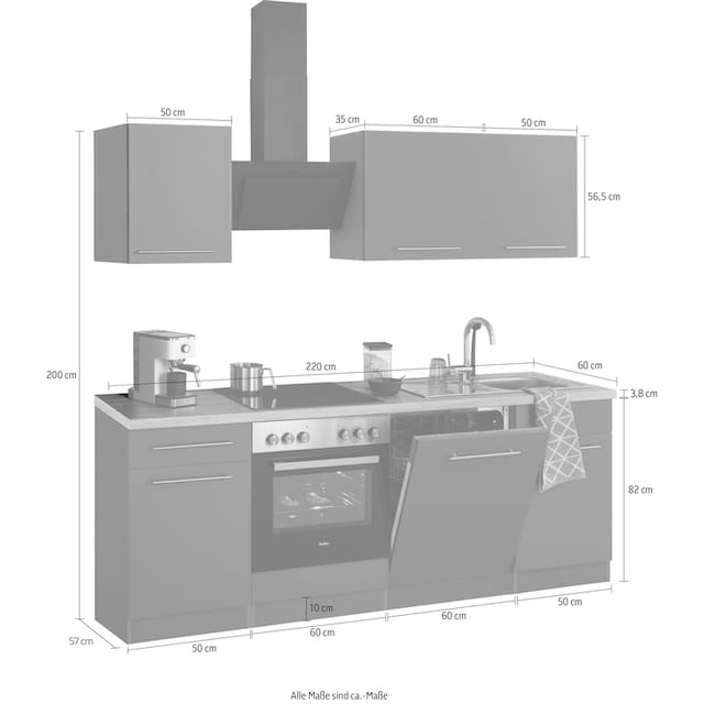 wiho Küchen Küchenzeile »Unna«, ohne E-Geräte, Breite 220 cm auf Rechnung  bestellen