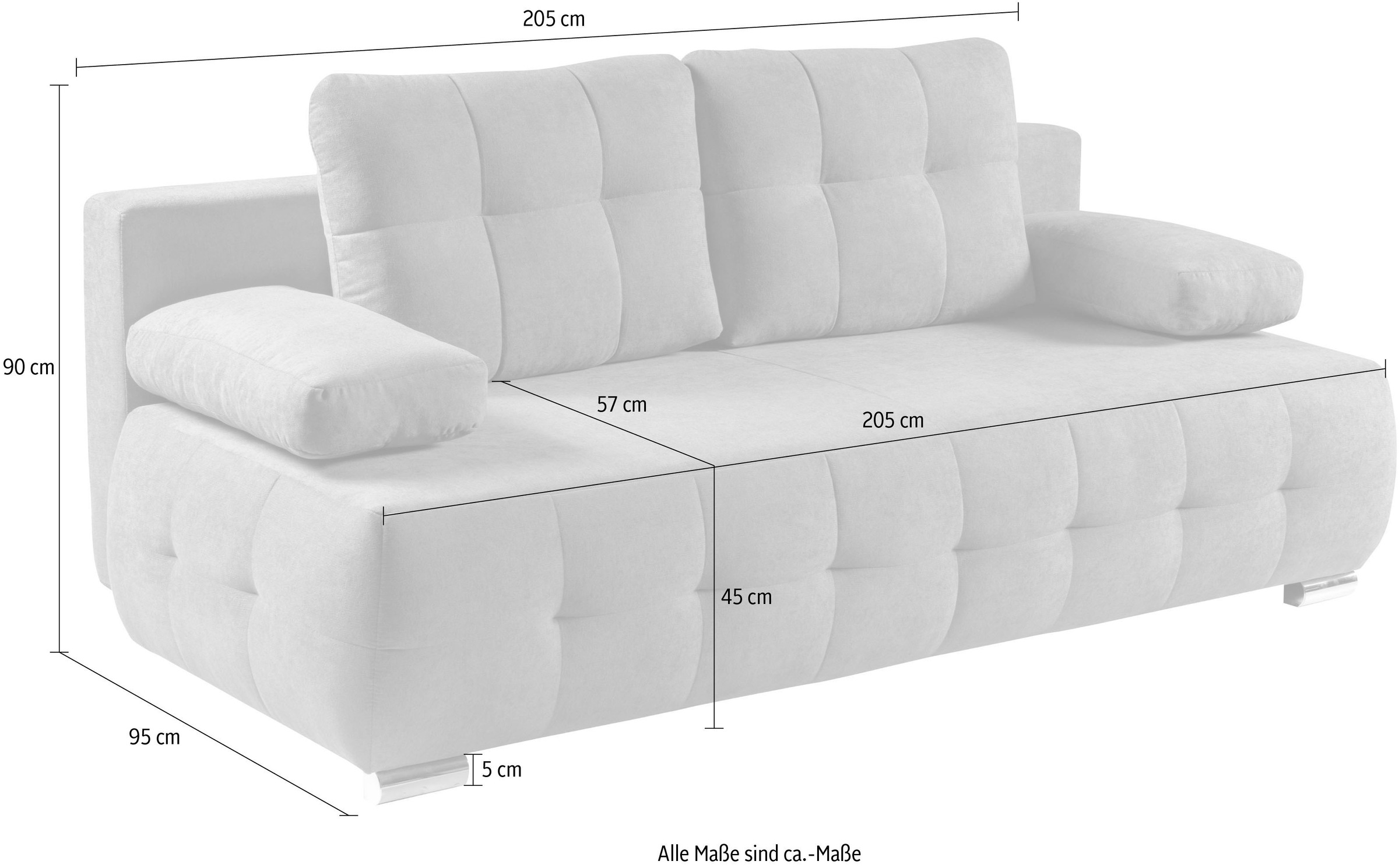 WERK2 Schlafsofa »Indigo 205 cm Bettsofa mit Bettkasten modern und bequem« Luxus-Microfaser weich, Schlaffunktion, Bettkasten