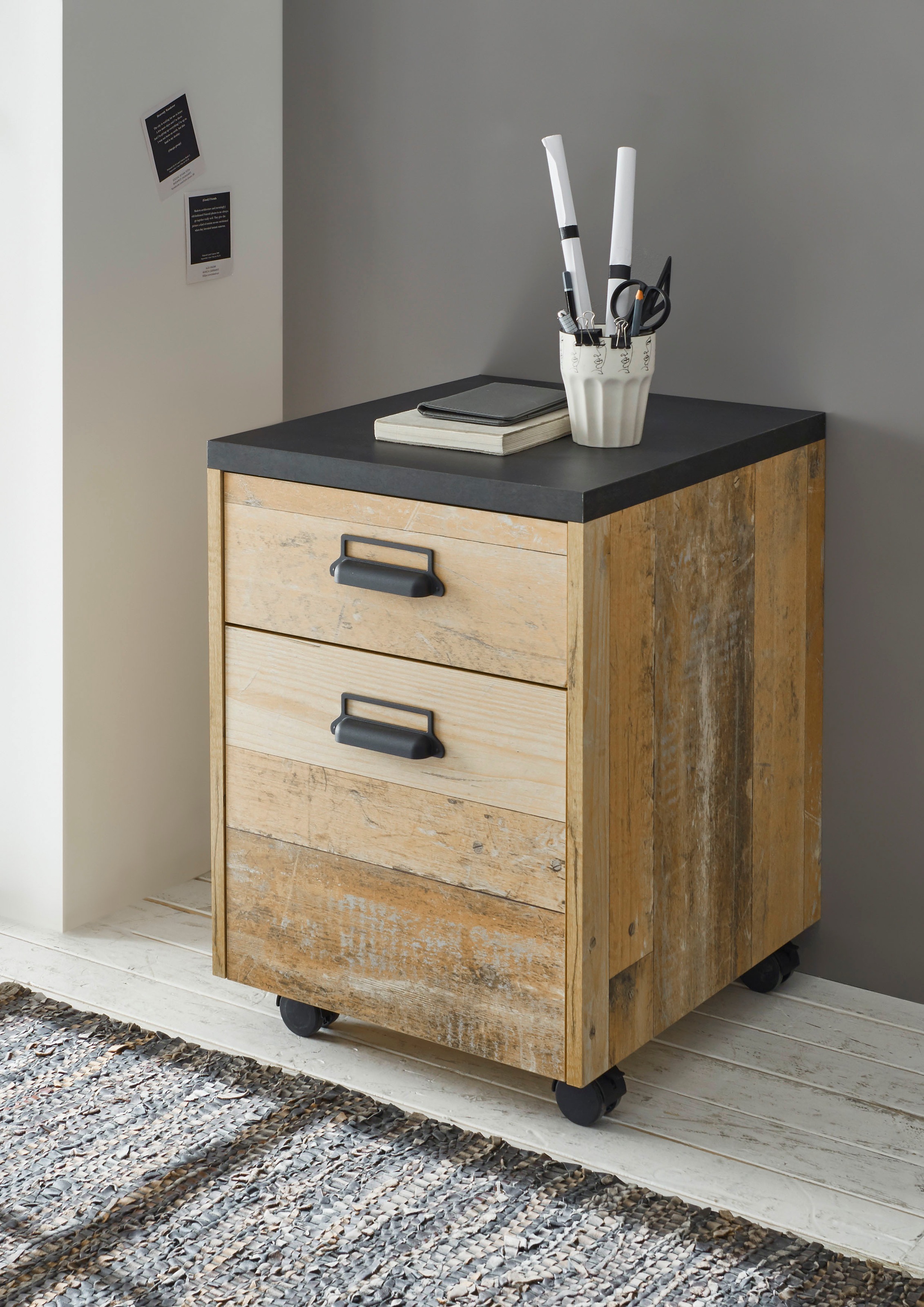 Home affaire Rollcontainer "SHERWOOD" mit Apothekergriffen aus Metall, Brei günstig online kaufen