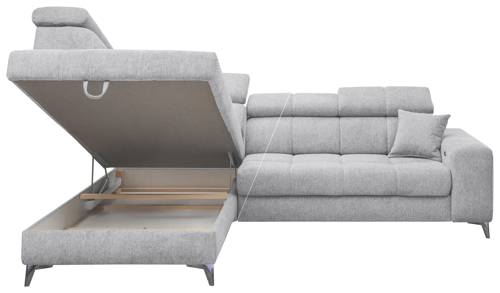 ED EXCITING DESIGN Ecksofa »Sydney L-Form mit Bettfunktion, Bettkasten, Kopfteilverstellung«, motorischer Sitztiefenverstellung, USB-Port & 2 Zierkissen