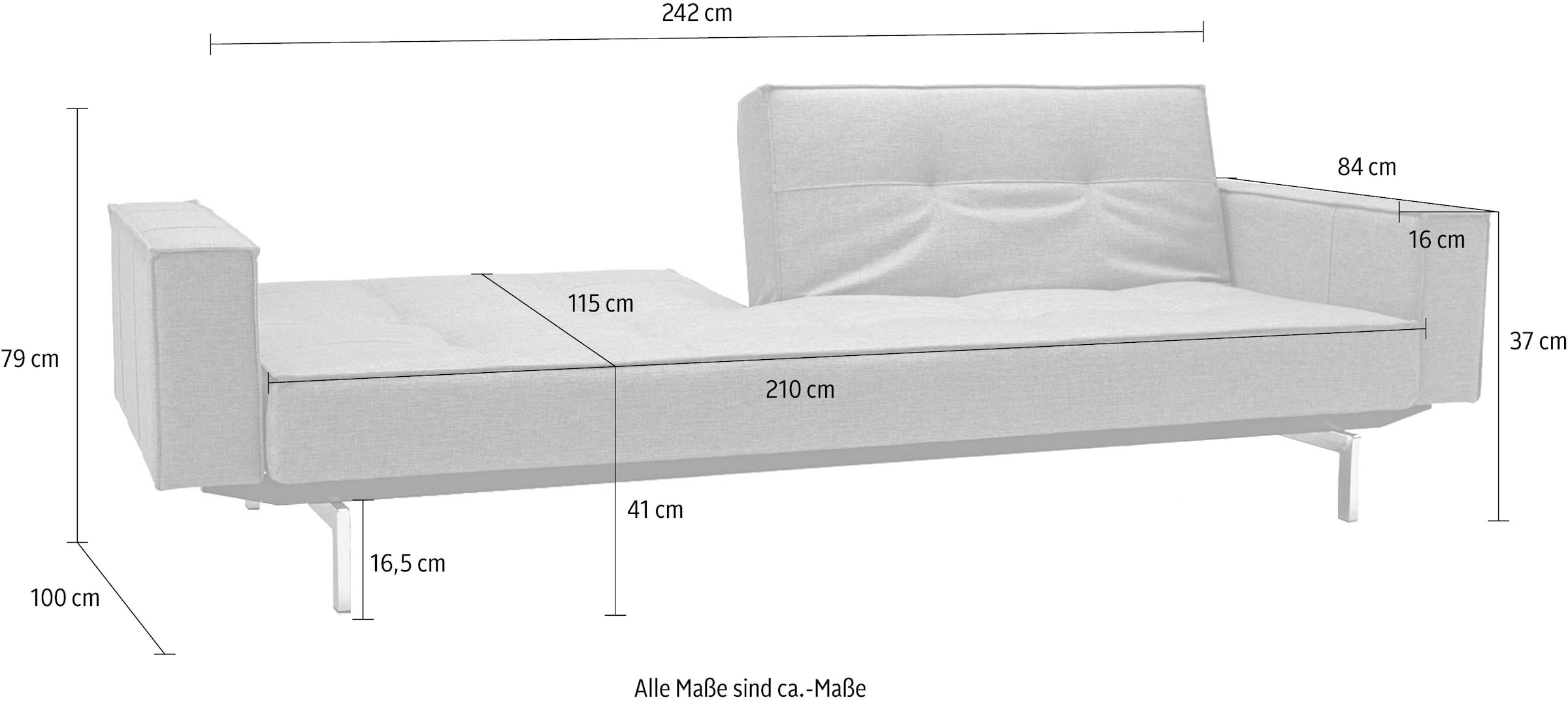 INNOVATION LIVING ™ Sofa chromglänzenden Design Rechnung Armlehne skandinavischen in mit kaufen »Splitback«, auf Beinen, und