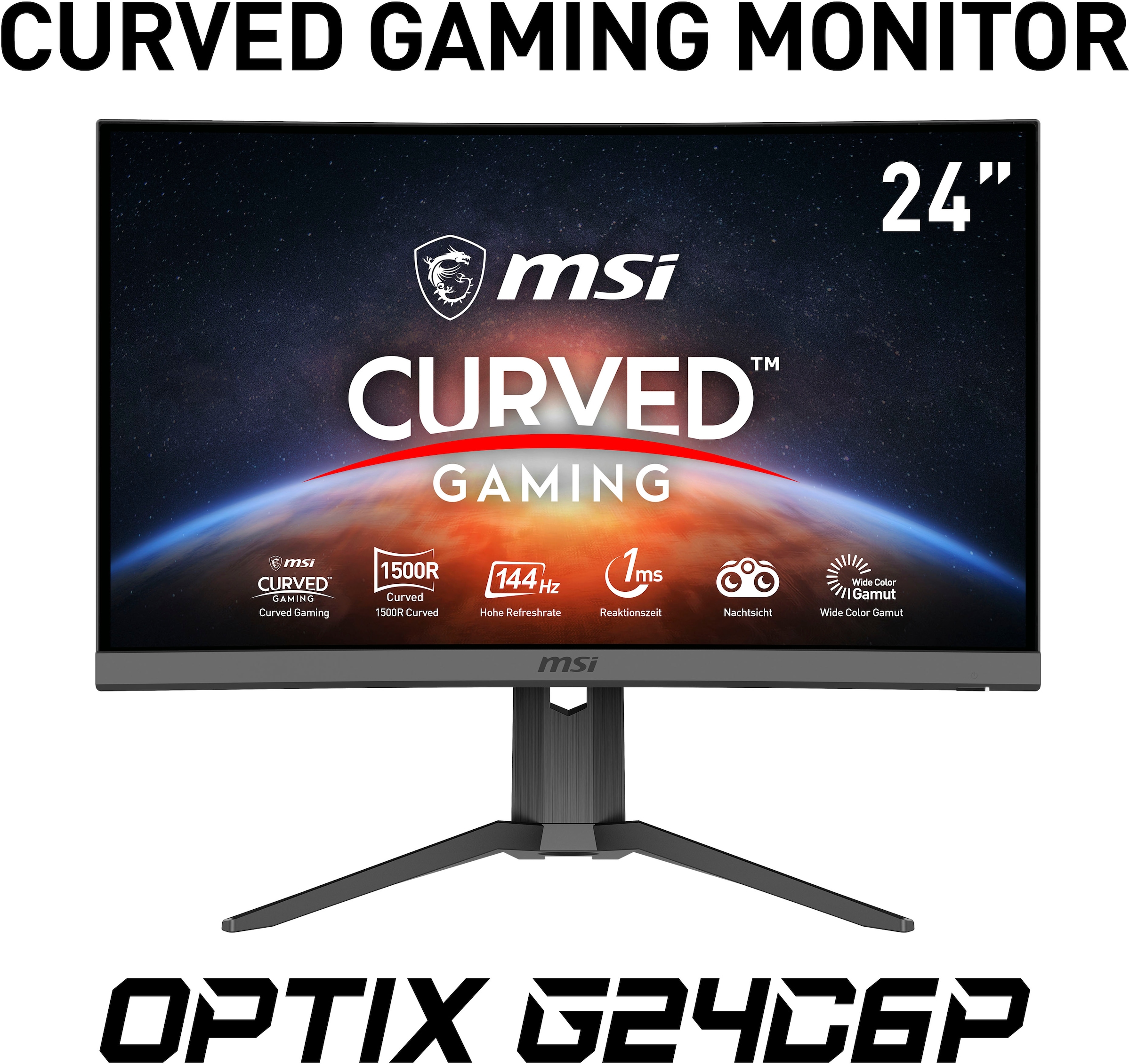 MSI Curved-Gaming-LED-Monitor »Optix G24C6P«, Herstellergarantie x online 60 1 ms 3 px, Full höhenverstellbar, 1920 cm/24 Reaktionszeit, Jahre HD, Zoll, 1080 bestellen 144 Hz