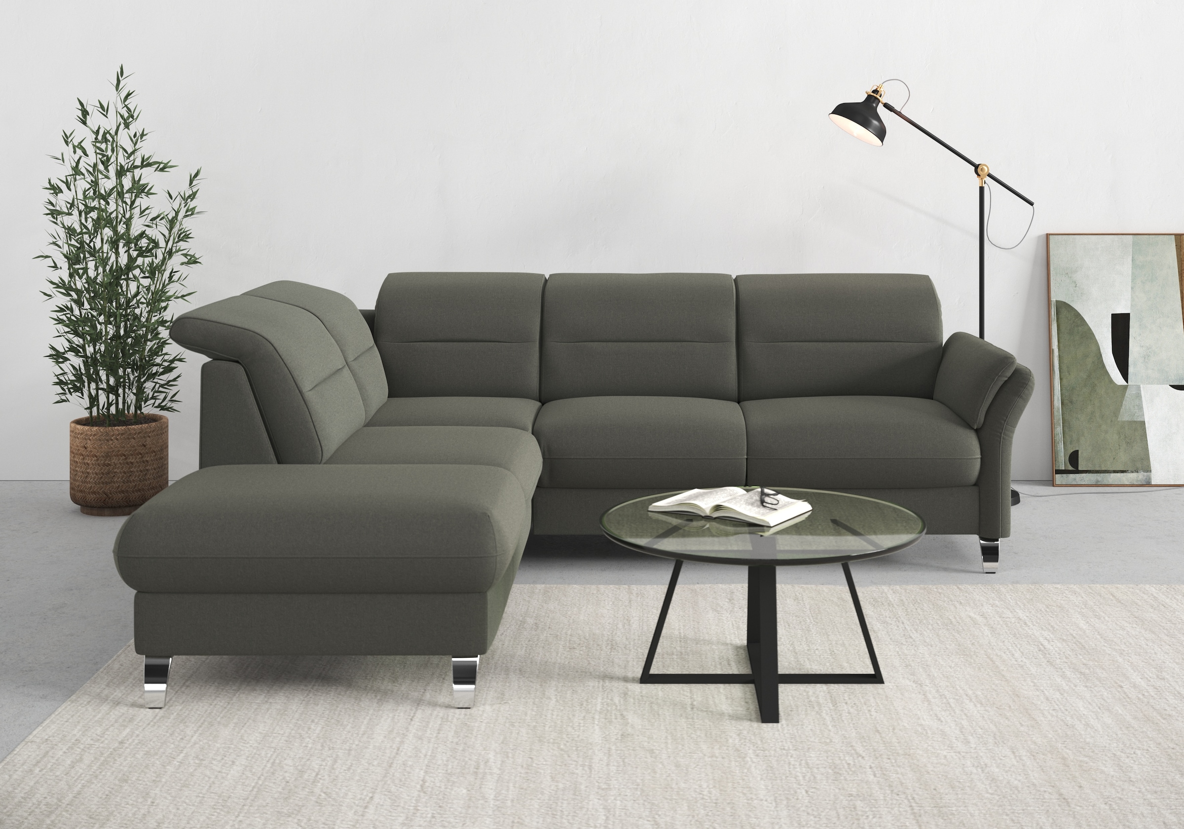 sit&more Ecksofa »Grenoble L-Form mit Federkern« wahlweise mit Bettfunktion, Bettkasten, Arm- und Kopfteilverstellung