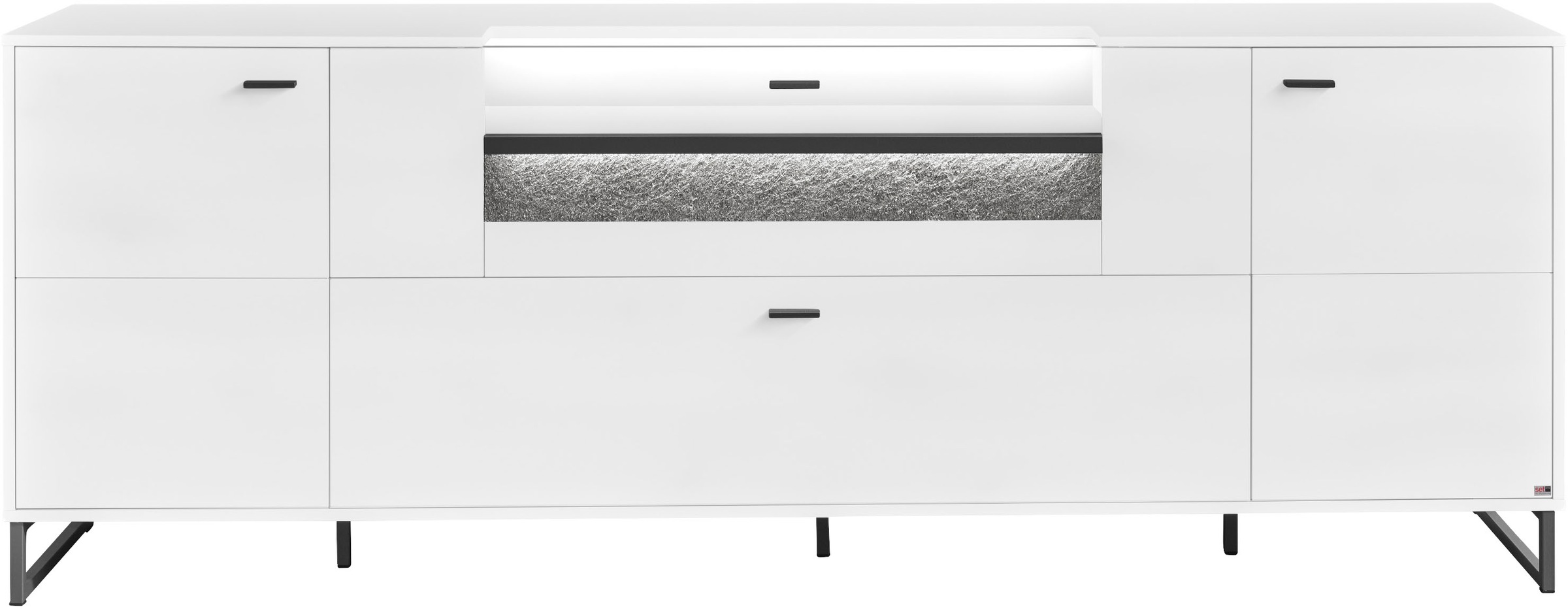 set one by Musterring TV-Schrank »Deltona«, inkl. LED-Beleuchtung, Metallkufe, Sandstein-Zierelement, B229 x H83cm