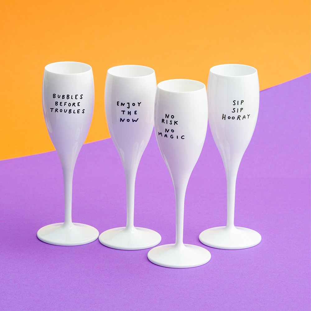 KOZIOL Sektglas »CHEERS No. 1 SAY IT IN STYLE Glas 100 ml mit Druck, 4 Motive« spülmaschinengeeignet