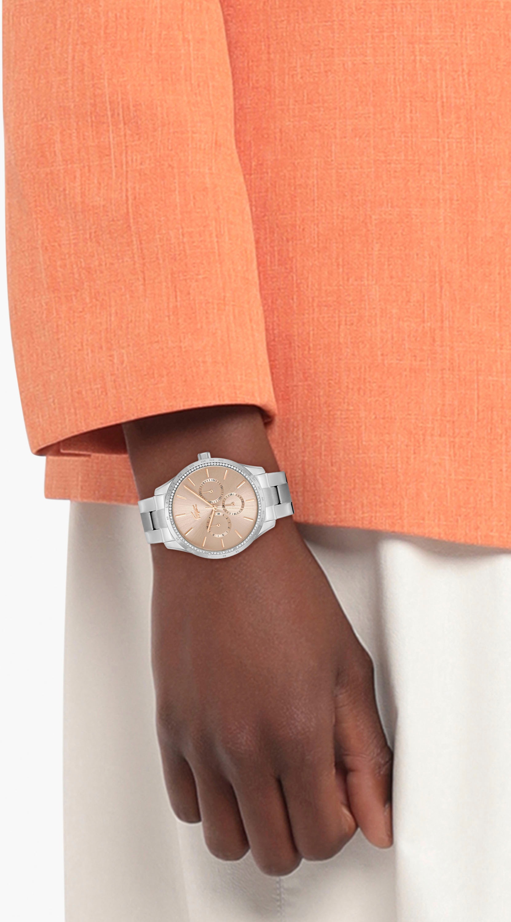 Lacoste Multifunktionsuhr »PROVIDENCE«, Quarzuhr, Armbanduhr, Damenuhr, Datum, Glaskristalle, Edelstahlarmband