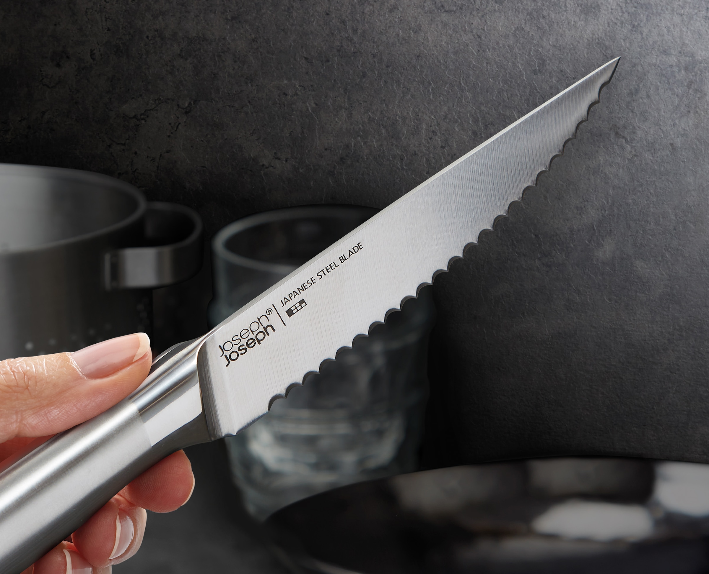Joseph Joseph Messer-Set »Elevate Steel Knives Bamboo Store«, (6 tlg.), rutschfest, Bambus, japanischer Edelstahl