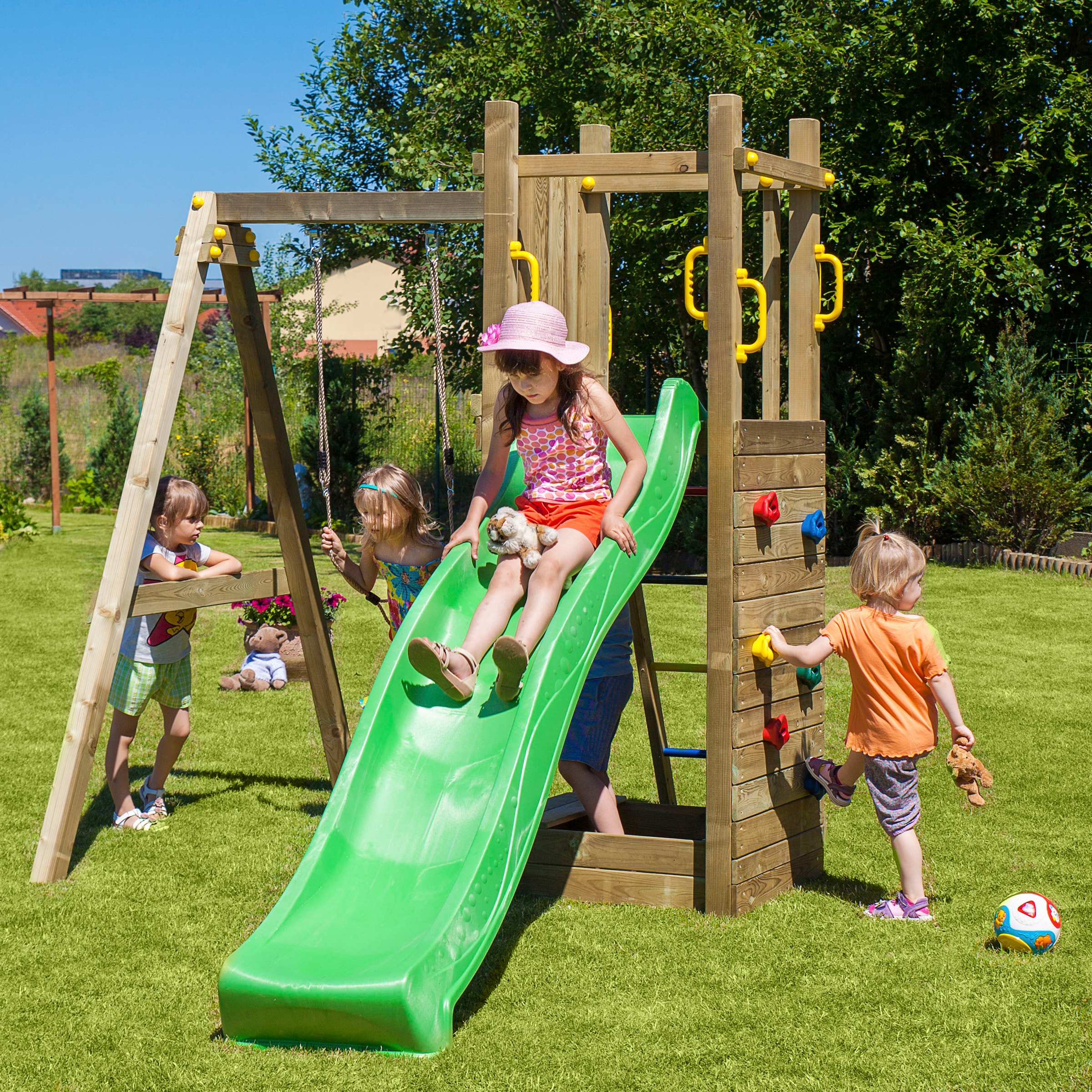 FUNGOO Spielturm »FUNNY3 mit schaukel«, mit Schaukel & Rutsche, Kletterwand
