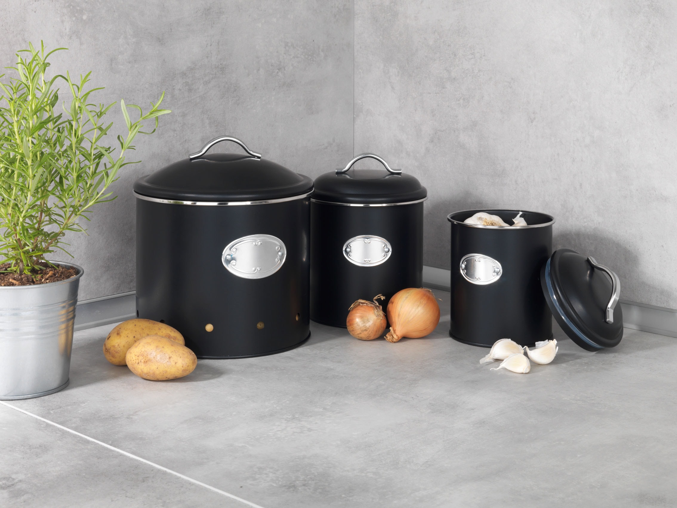 WENKO Vorratsdose »Modell Nero«, (Set, 3 tlg.), Aufbewahrungsdosen für Vorräte und Lebensmittel, 3 Größen