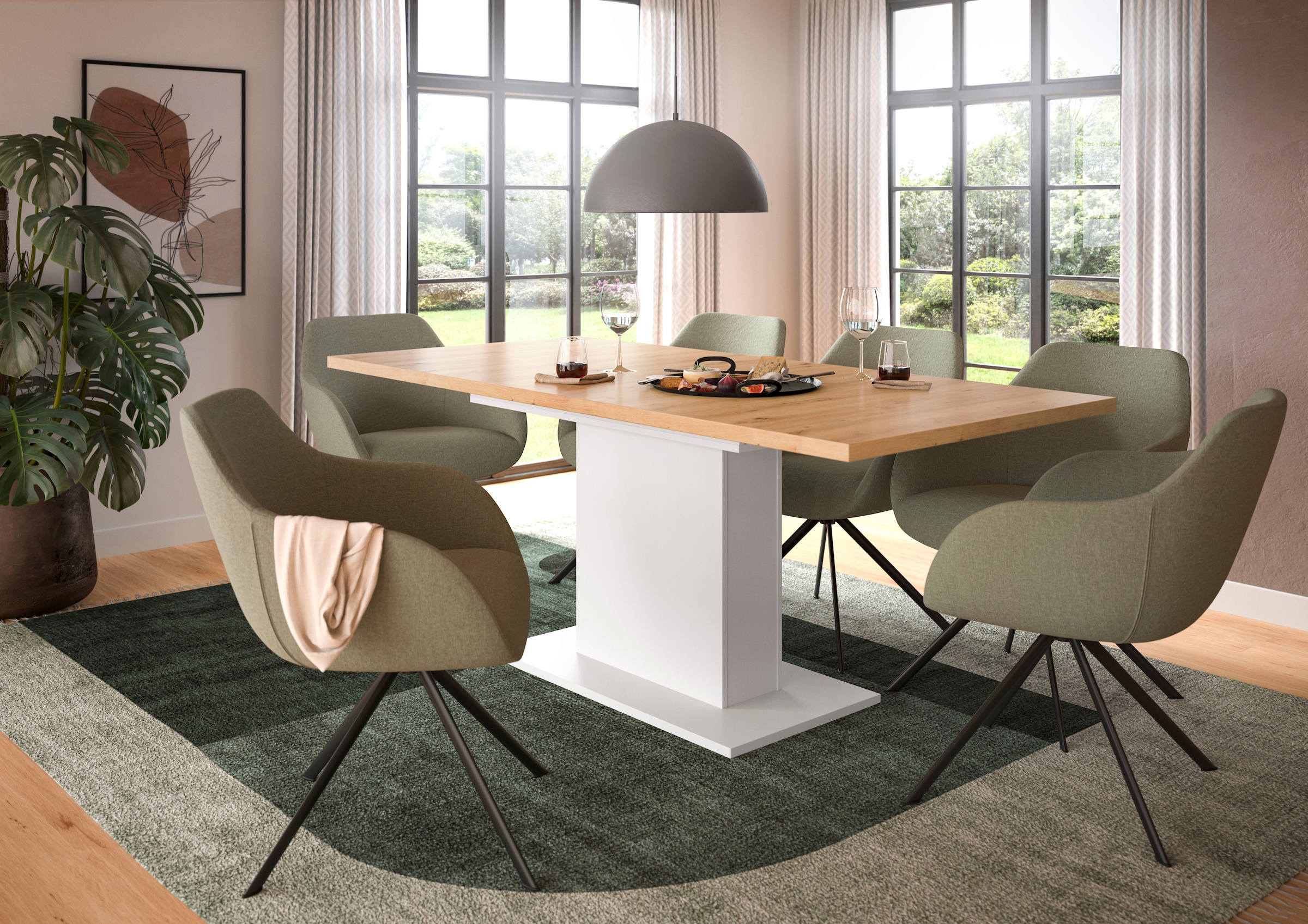 INOSIGN Esstisch »Motus, ausziehbar 150 -190 cm, inklusive 40 cm Einlegeplatte«, (Set, 1 St.), Säulengestell mit Bodenplatte, Tisch, Küchentisch, Esszimmer, Küche