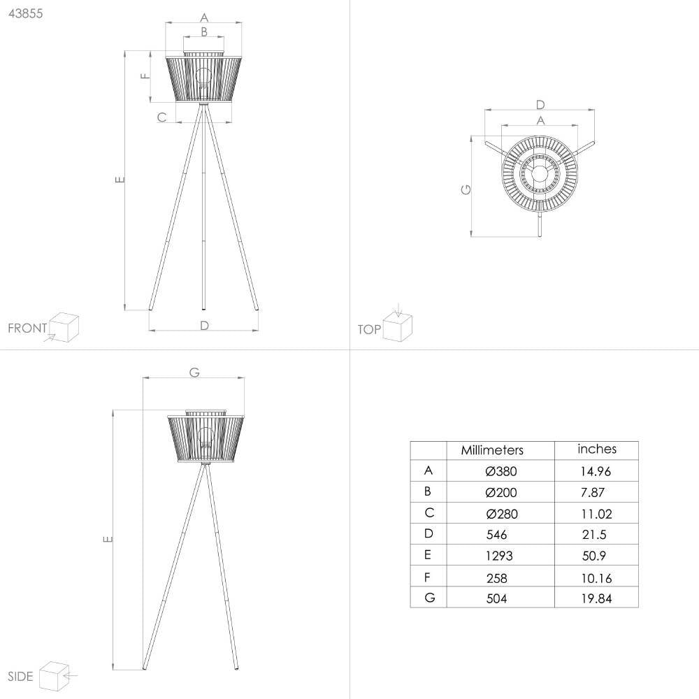 EGLO Stehlampe »HYKEHAM« E27 1 Stk. Stehlampe, Holz in Natur, Metall in Schwarz, Standleuchte, E27 Fassung