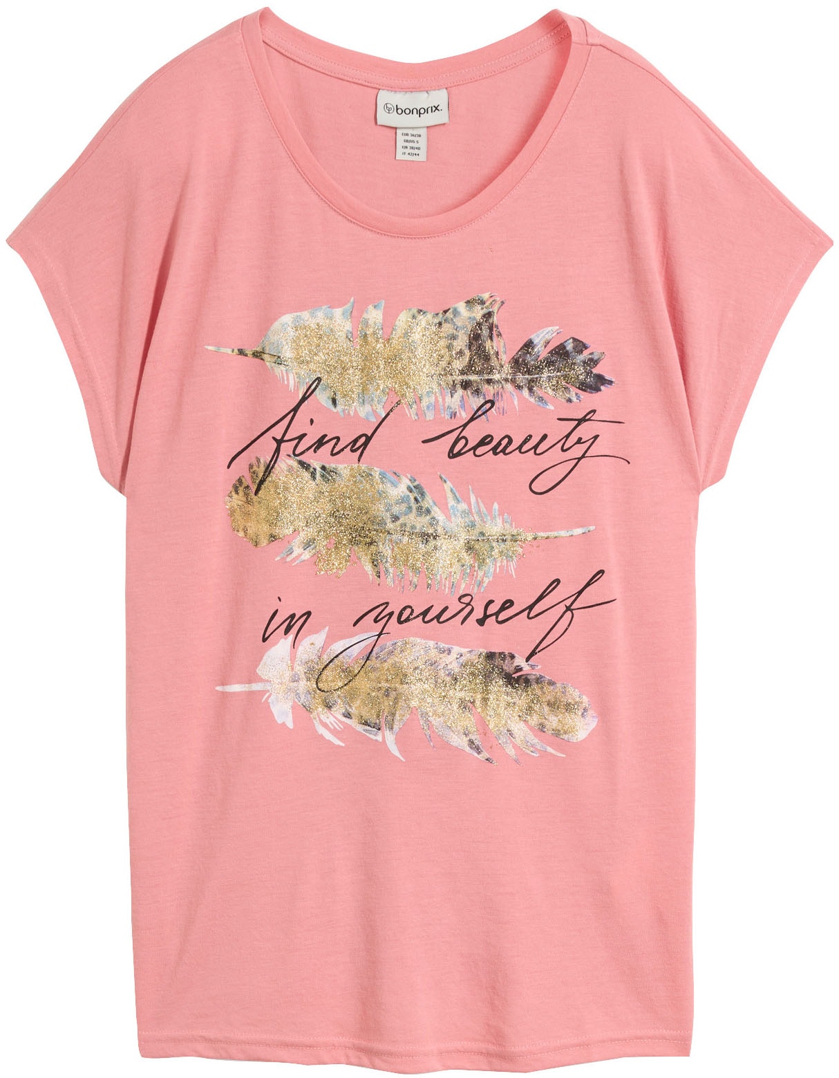 bonprix T-Shirt »T-Shirt mit Glitzerdruck« schmale Passform, Kurzarm, mit Glitzerdruck