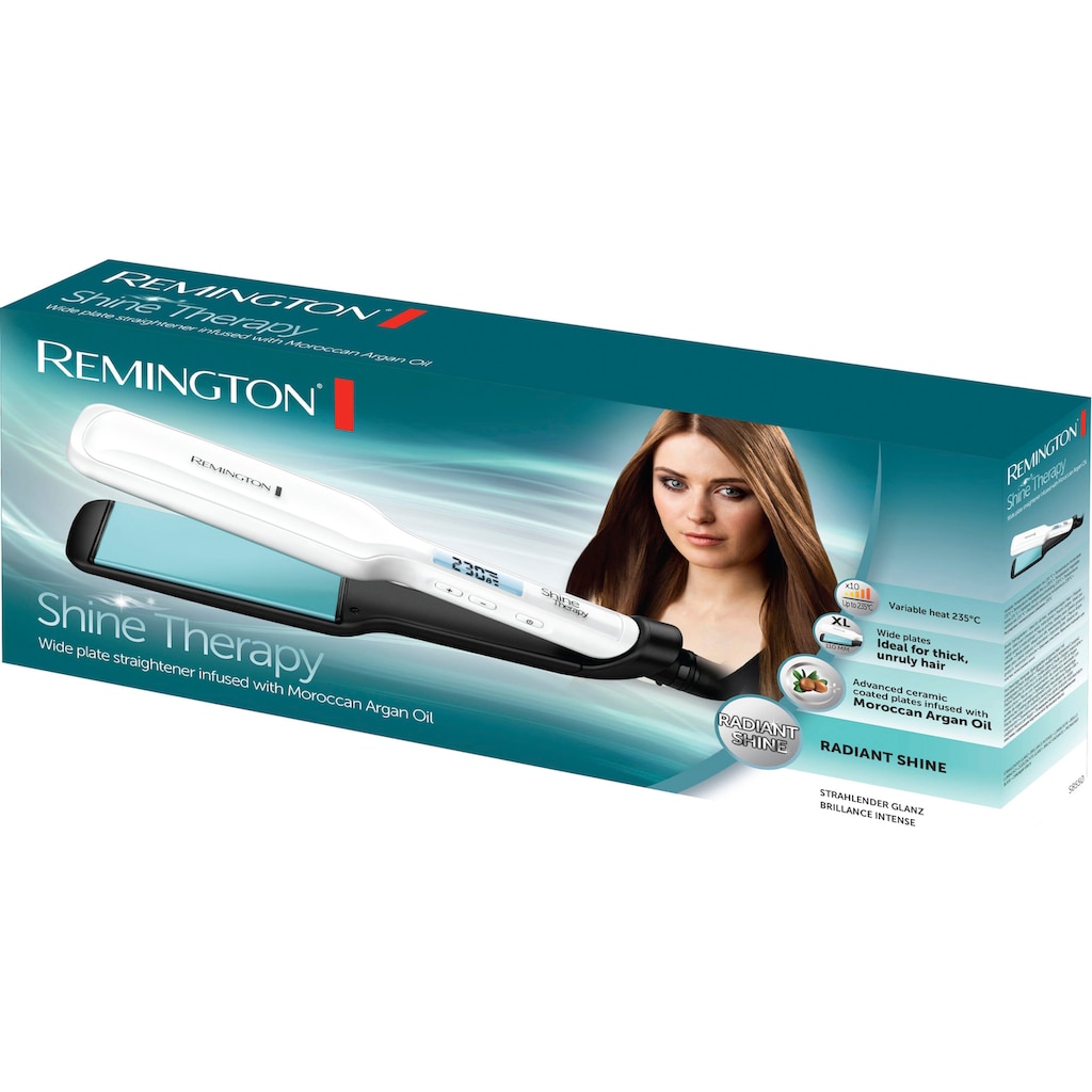 Remington Glätteisen »Shine Therapy, S8550, breiter Haarglätter«, Keramik-Beschichtung, angereichert mit Arganöl & Vitamin E, 9 Temperatureinstellungen