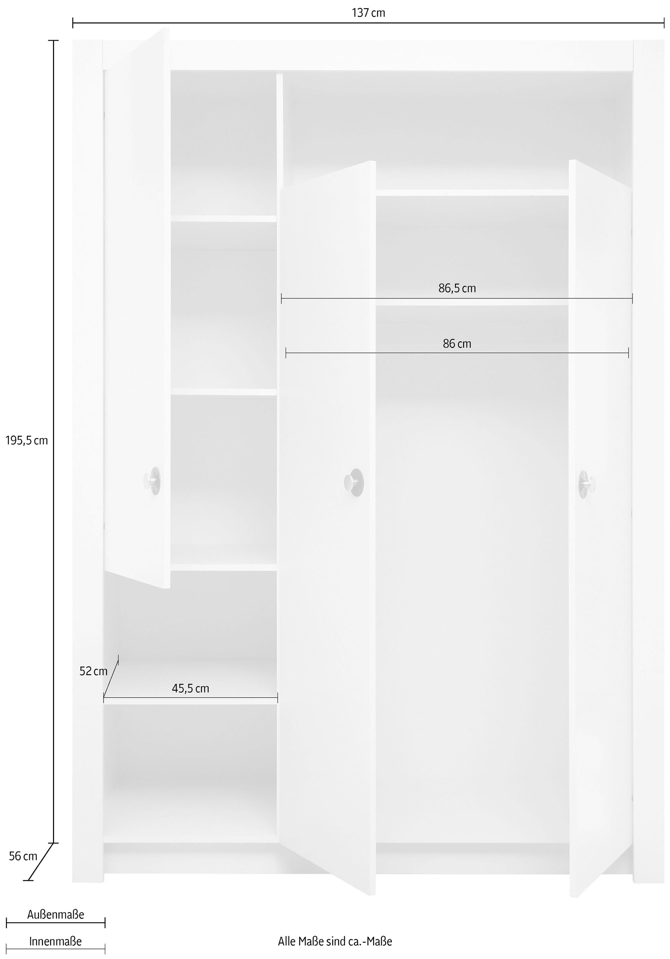 Begabino Drehtürenschrank »Paula Kinderzimmerschrank Kleiderschrank«, 3-trg. Weiß, Schrank mit offenen Fächer