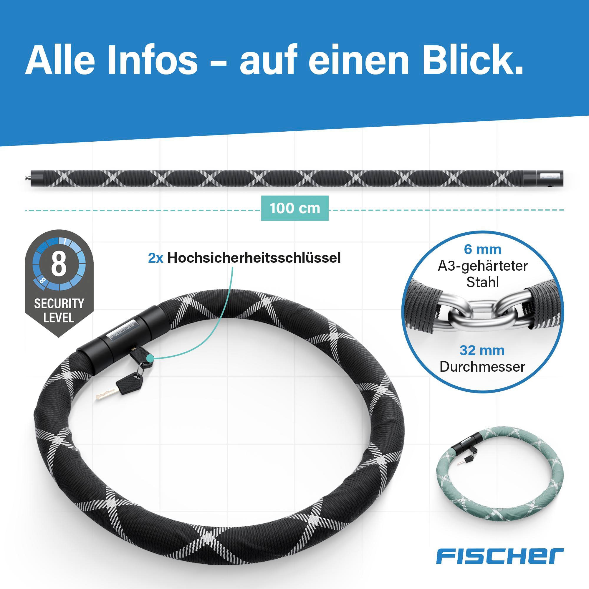 FISCHER Fahrrad Kettenschloss »Kettenschloss SILENCE CK100/32 schwarz«