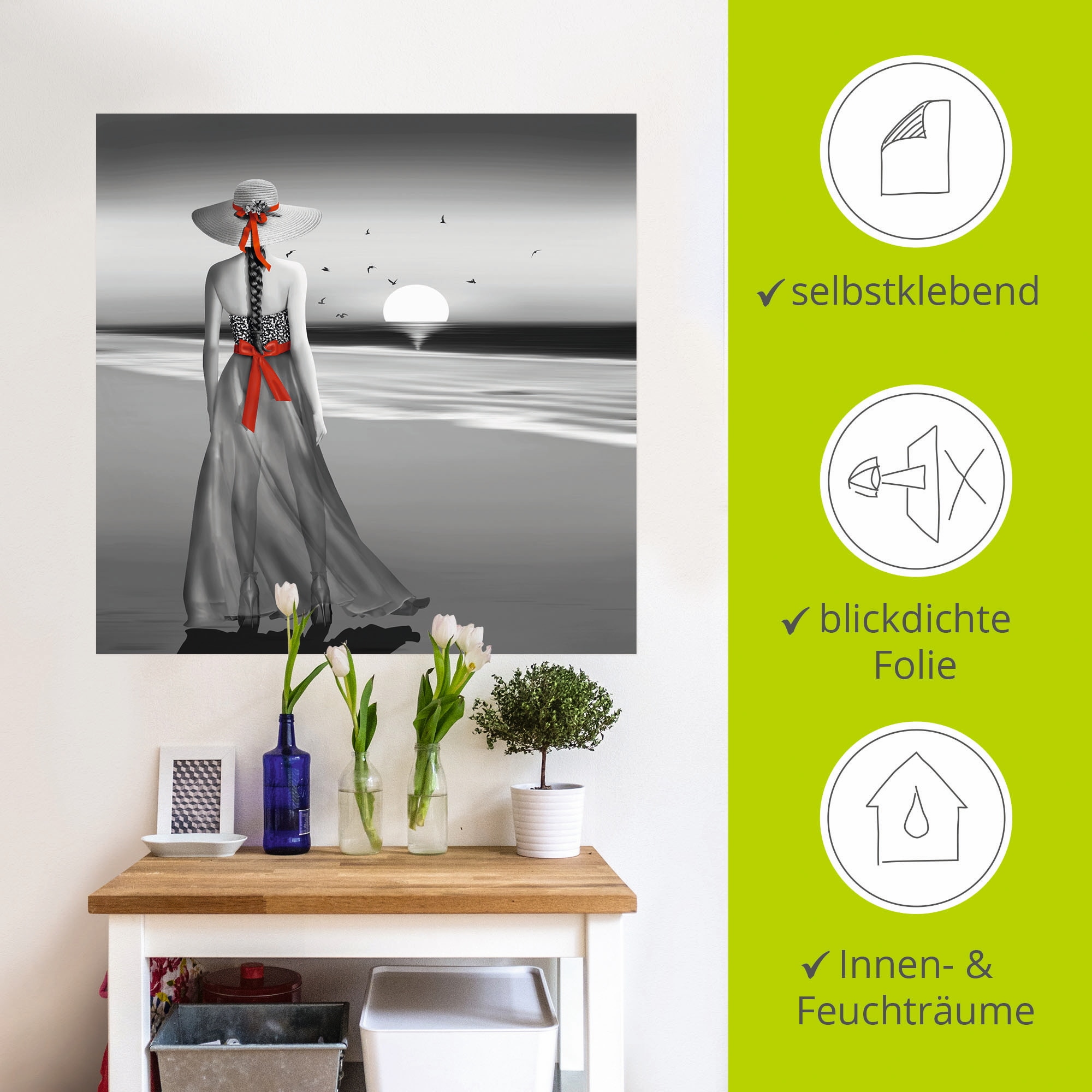 Artland Wandbild »Ein Blick zurück aufs Meer«, Frau, (1 St.), als Alubild, Outdoorbild, Leinwandbild, Poster, Wandaufkleber